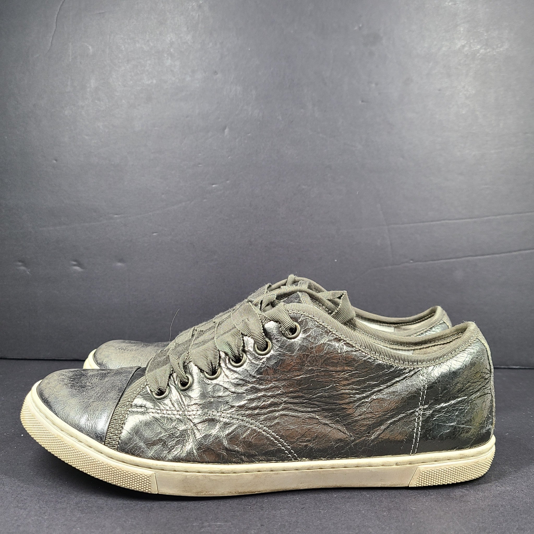 Lanvin Women's Patent Cap Toe Leather Fashion Sneaker Metallic Gray Size 8 (39)