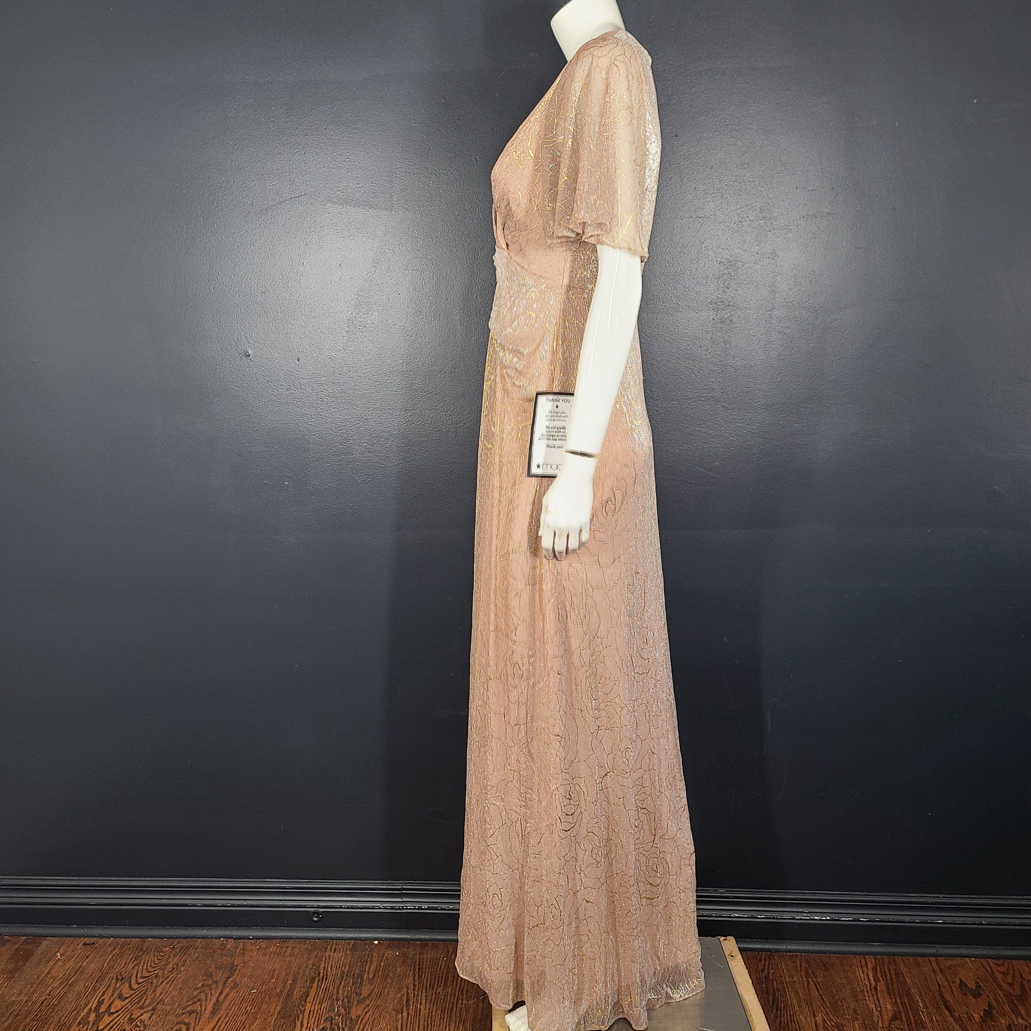 Adrianna Papell Women's Metallic Mesh Draped Dress Gown Fit & Flare Rose Gold 6