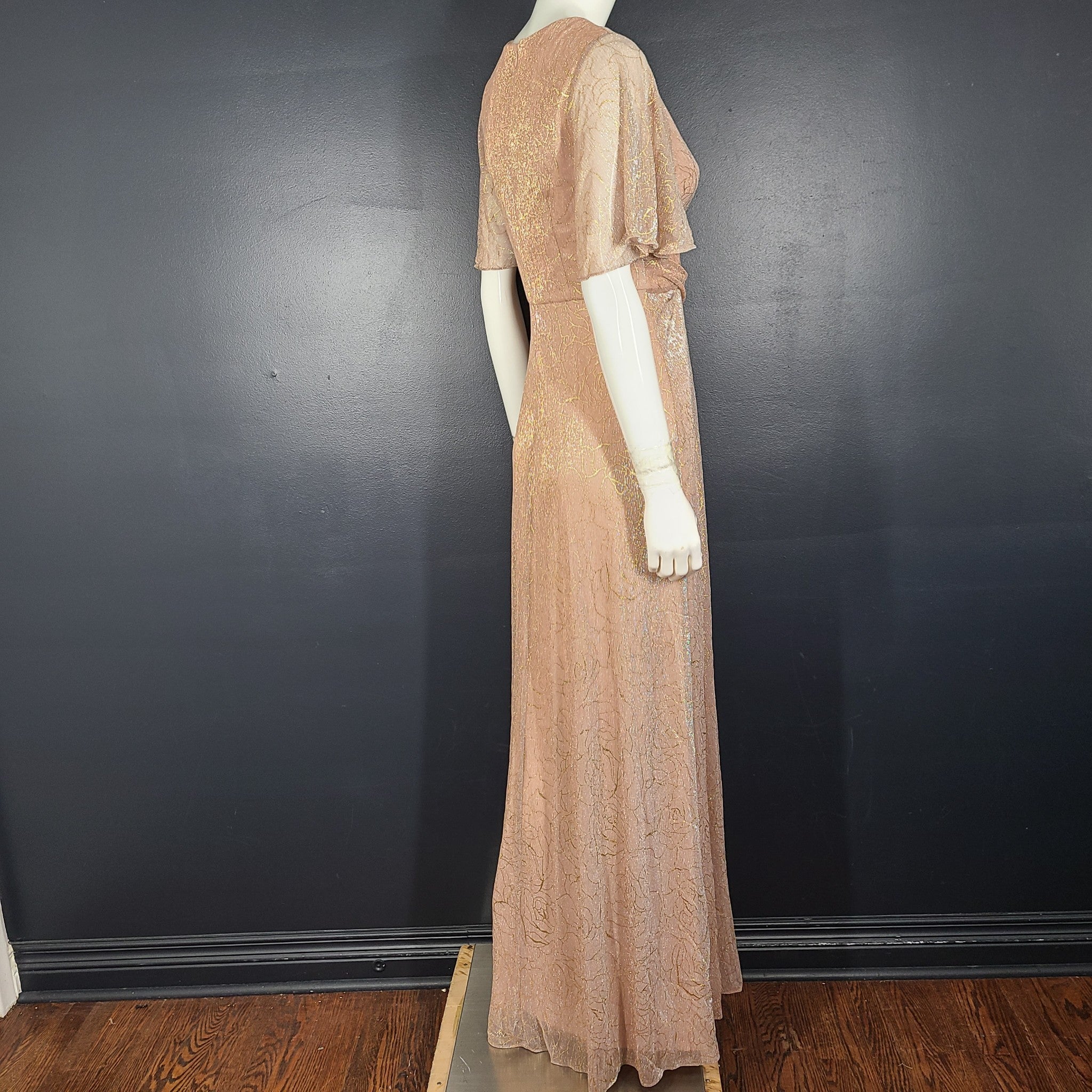 Adrianna Papell Women's Metallic Mesh Draped Dress Gown Fit & Flare Rose Gold 6