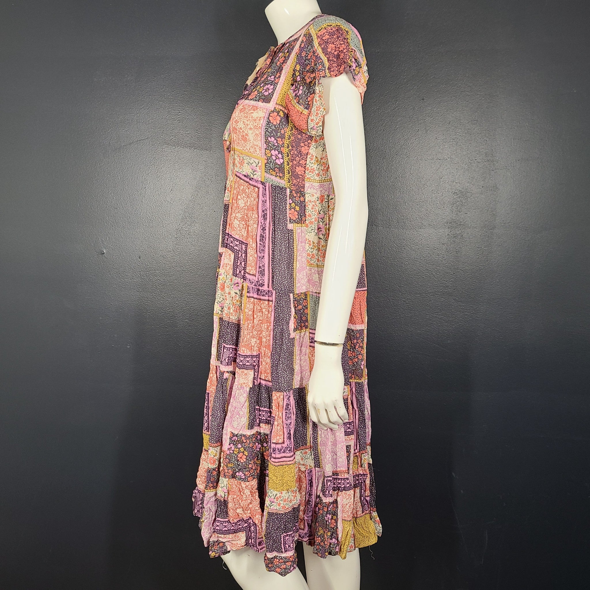 Olivaceous Women's Floral Medium Dress V-Neck Oversized Boho Multicolor Sz S