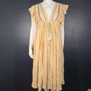Free People Will Wait For You Midi Dress Embroidered Boho Natural Yellow XS