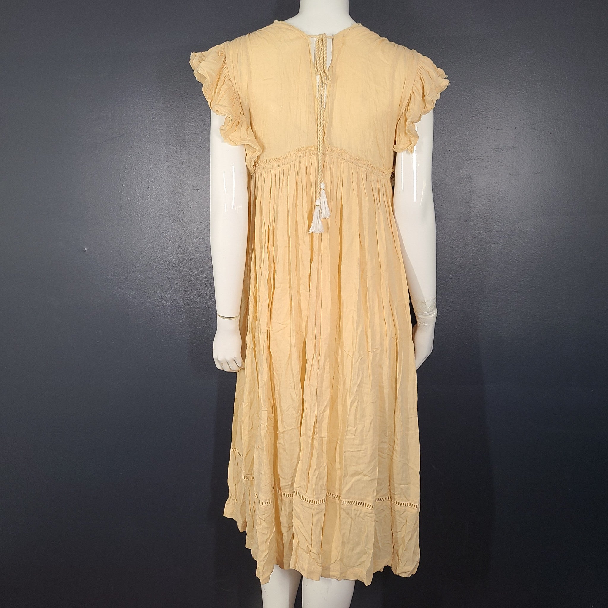 Free People Will Wait For You Midi Dress Embroidered Boho Natural Yellow XS