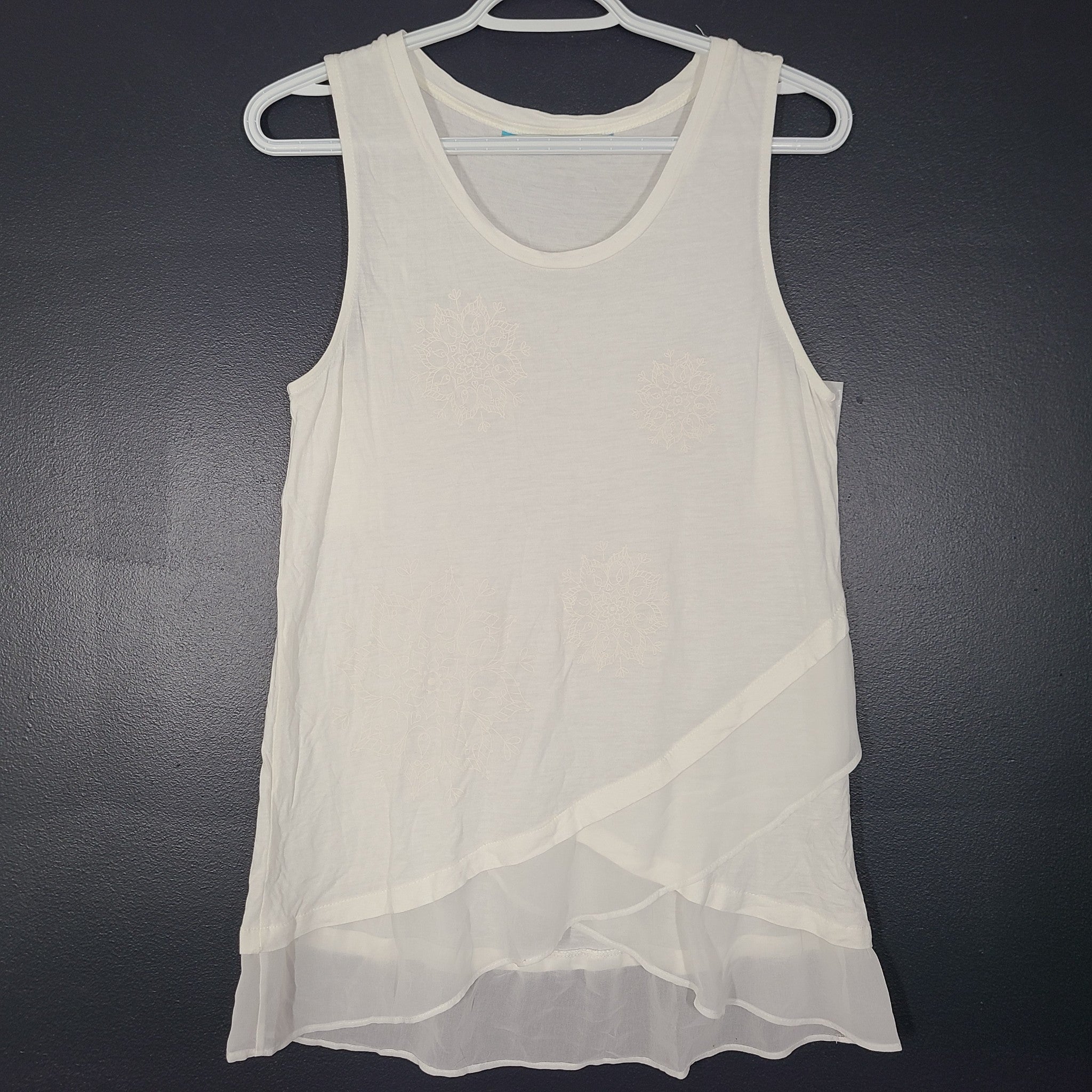Desigual Women's Sabado Tank Top Layered Ruffles White Sz L