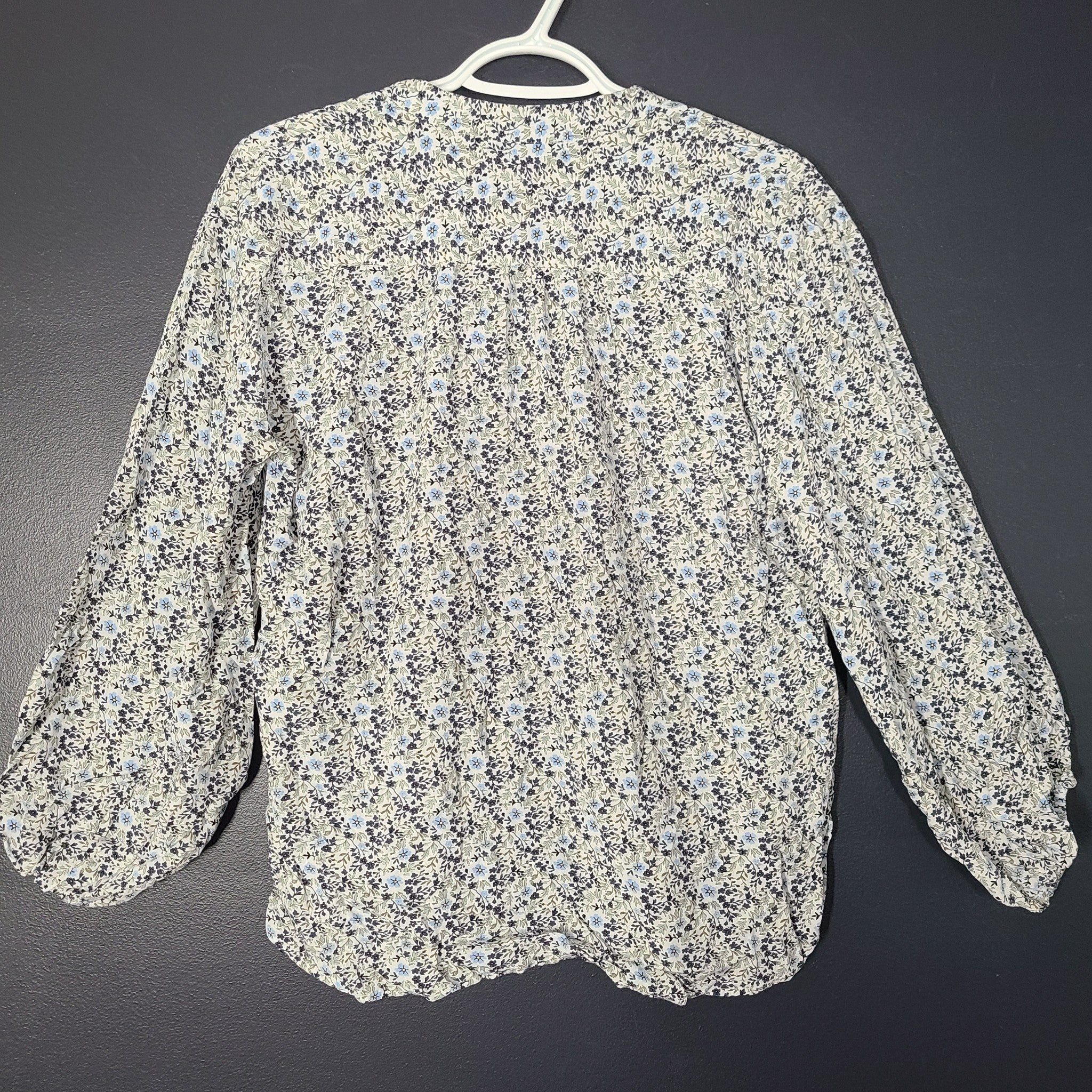Max Studio Women's Peasant Blouse Long Bell Sleeve Shirt Ditsy Floral Blue M