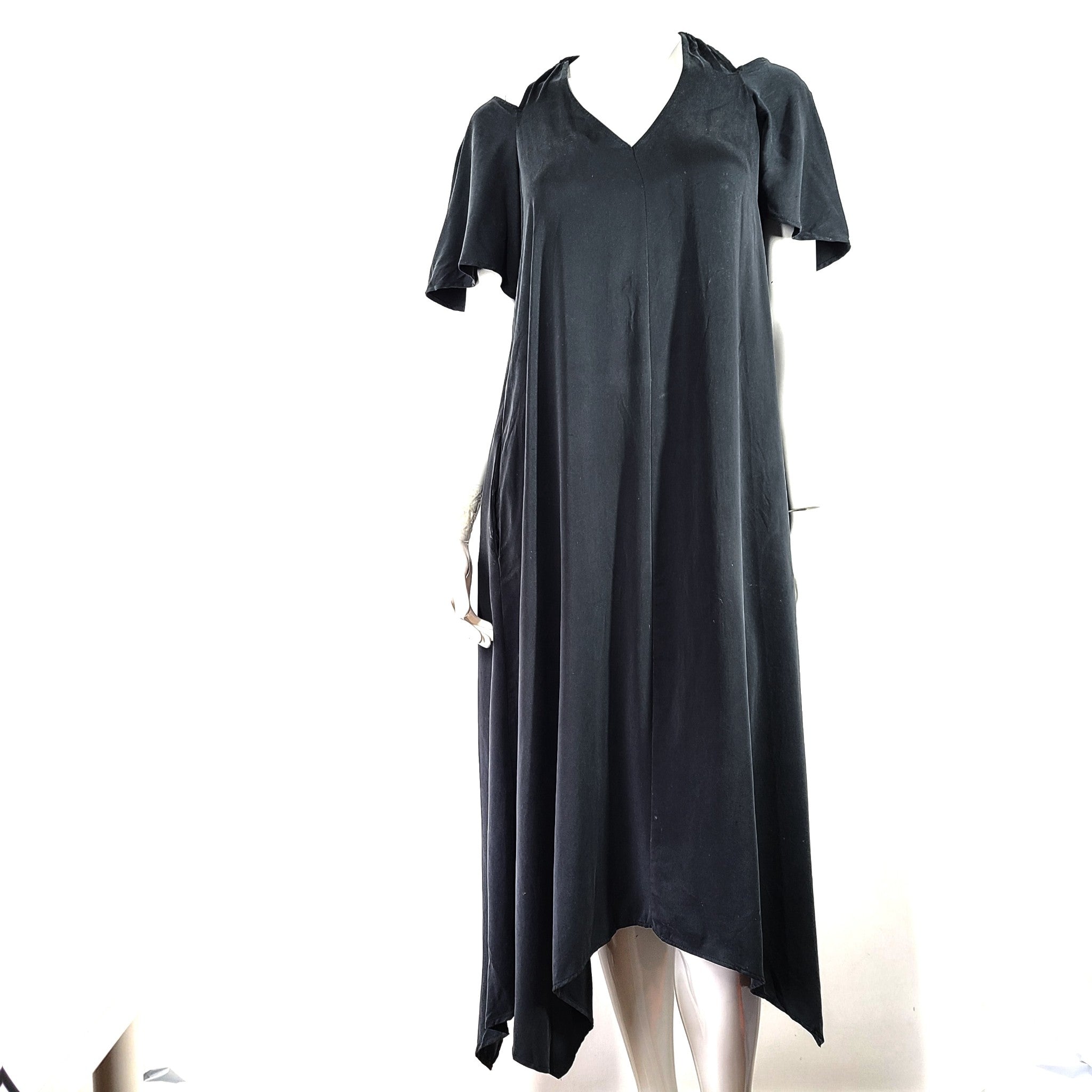 Anthropologie Maeve Cupra Cold Shoulder Dress Tunic Asymmetric Black Sz XS