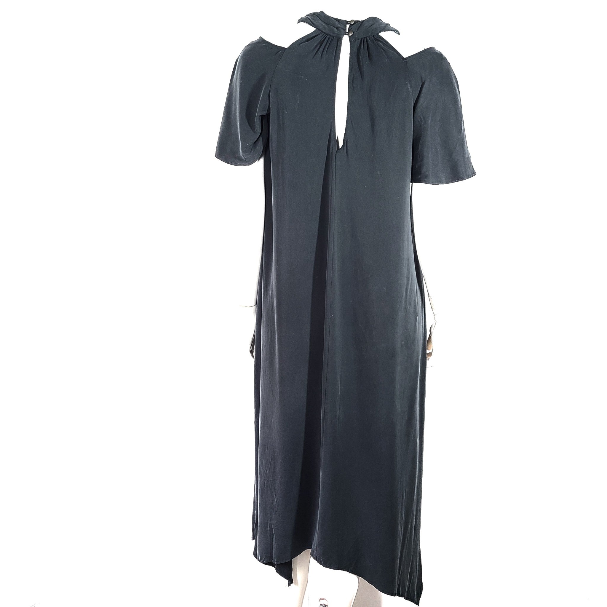 Anthropologie Maeve Cupra Cold Shoulder Dress Tunic Asymmetric Black Sz XS