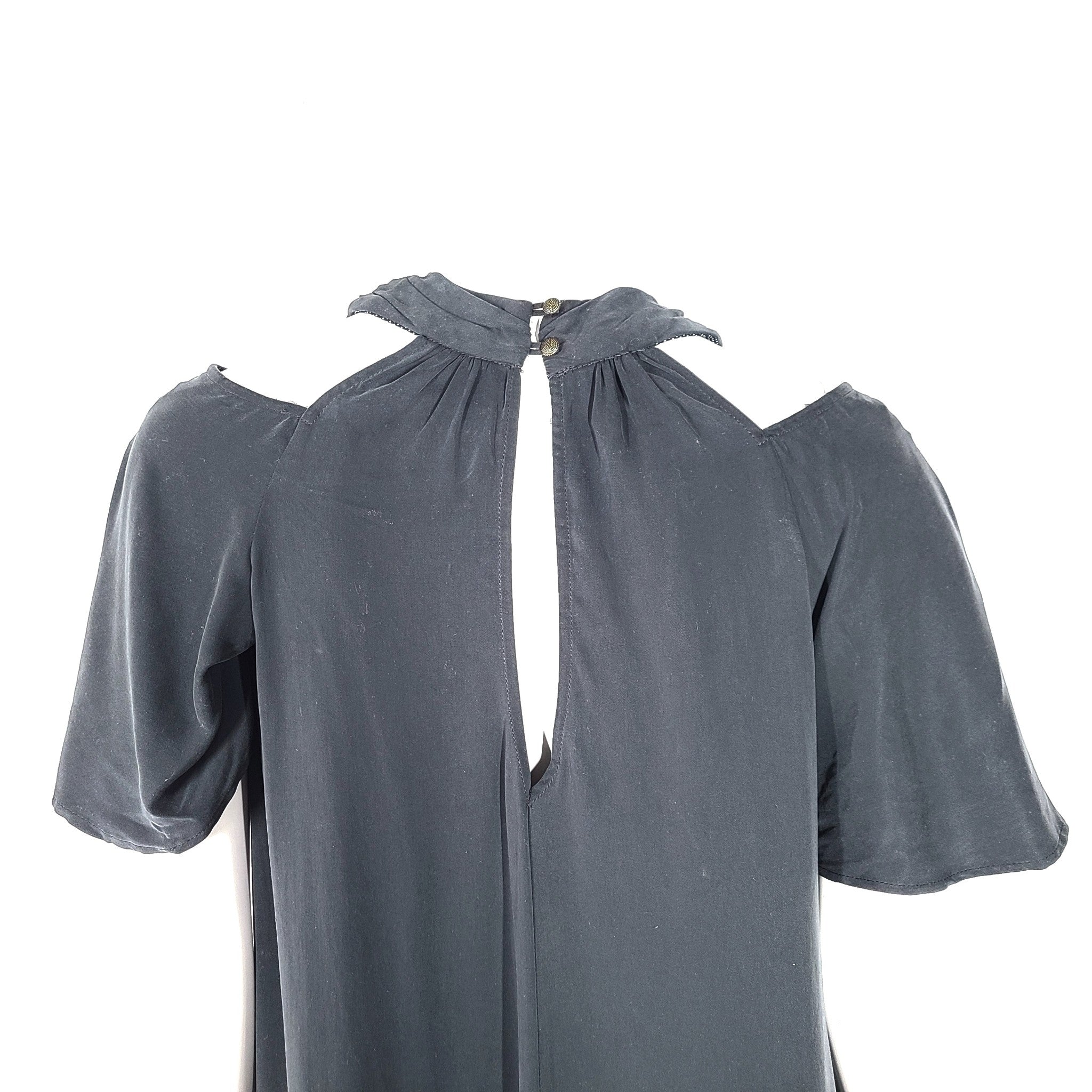 Anthropologie Maeve Cupra Cold Shoulder Dress Tunic Asymmetric Black Sz XS