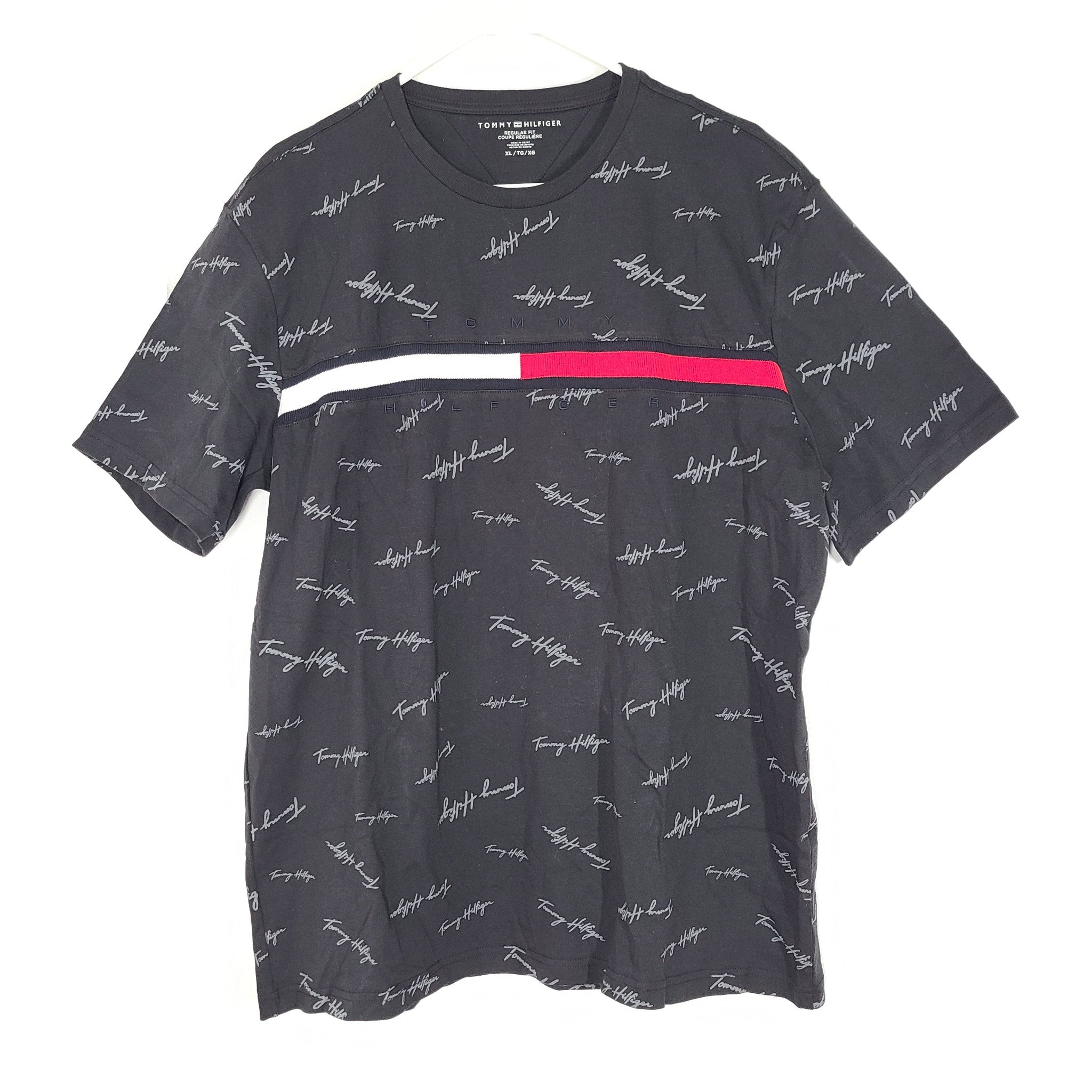 Tommy Hilfiger Men's Essential Script Logo Crewneck T-Shirt Cotton Black Sz XL
