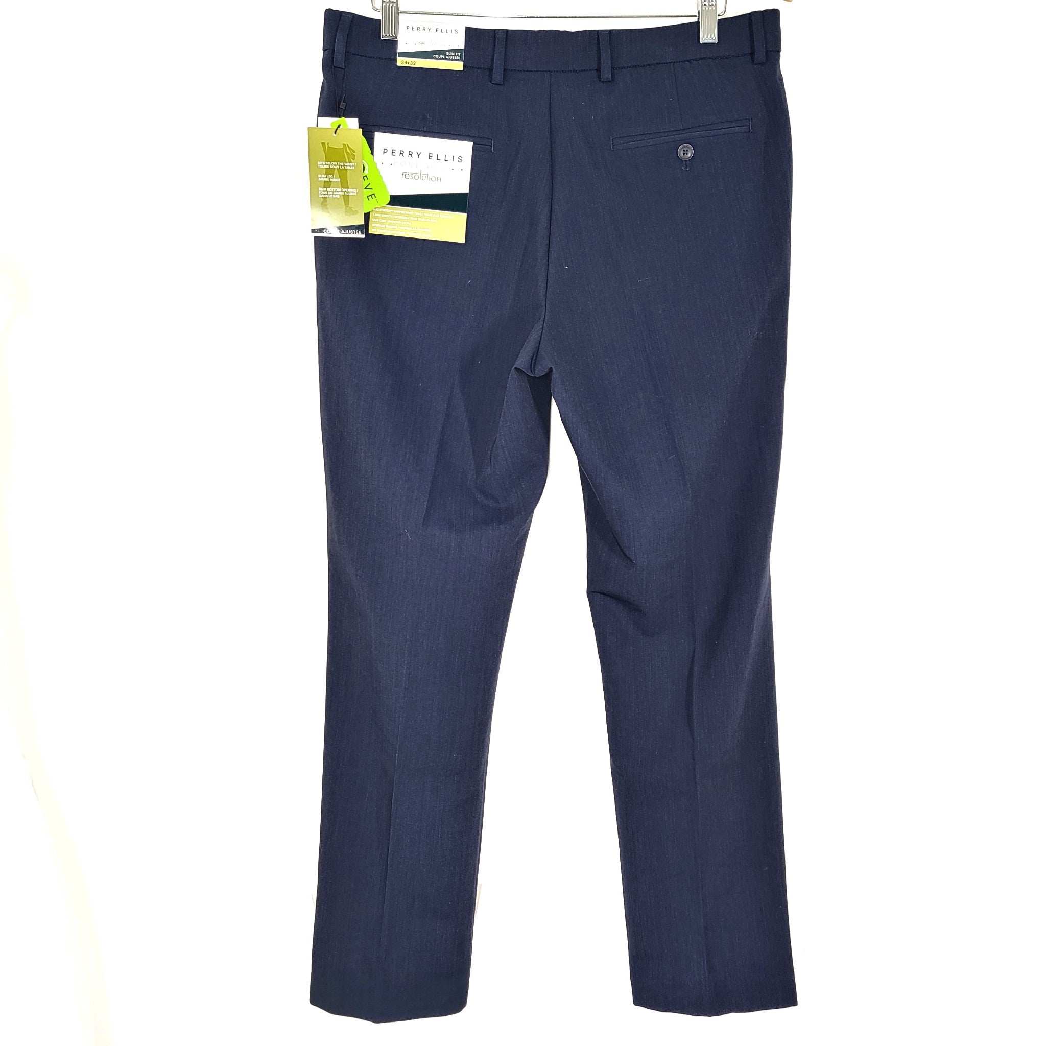 Perry Ellis Men's Portfolio Resolution Pants Stretch Slim Fit  Navy Blue 34x32