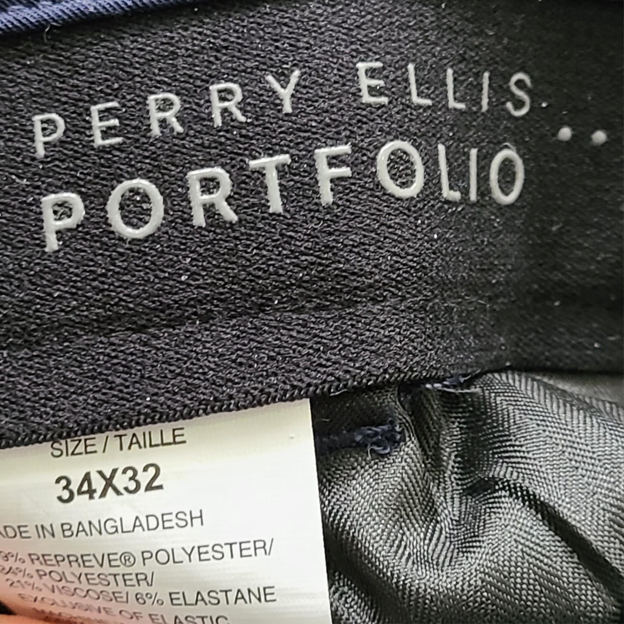 Perry Ellis Men's Portfolio Resolution Pants Stretch Slim Fit  Navy Blue 34x32