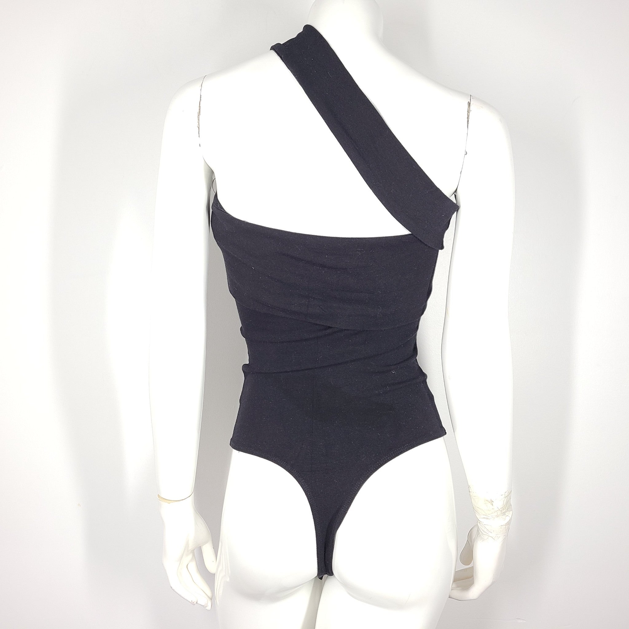 Agolde Women's Sliced One-Shoulder Bodysuit Stretch Casual Black Sz XS