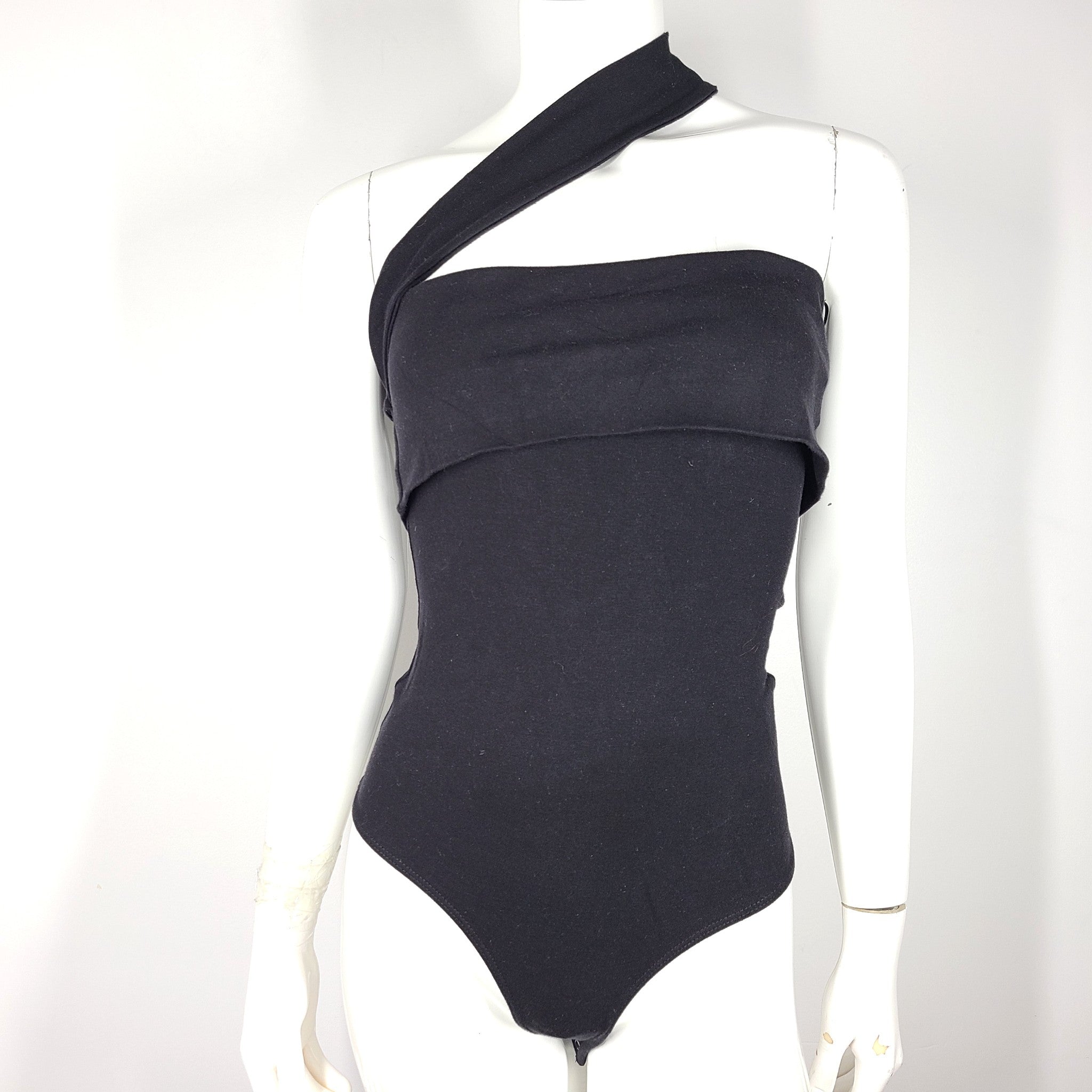 Agolde Women's Sliced One-Shoulder Bodysuit Stretch Casual Black Sz XS