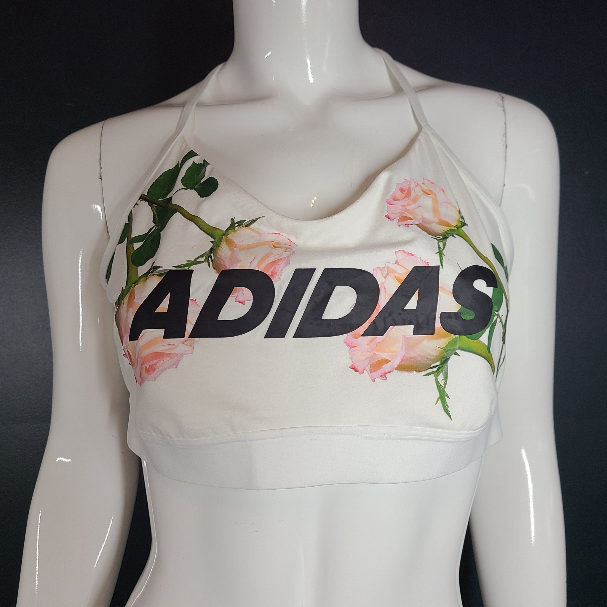 adidas WIP Floral Sports Bra Logo Mesh Racerback Rose Floral White EJ9966 Sz XL