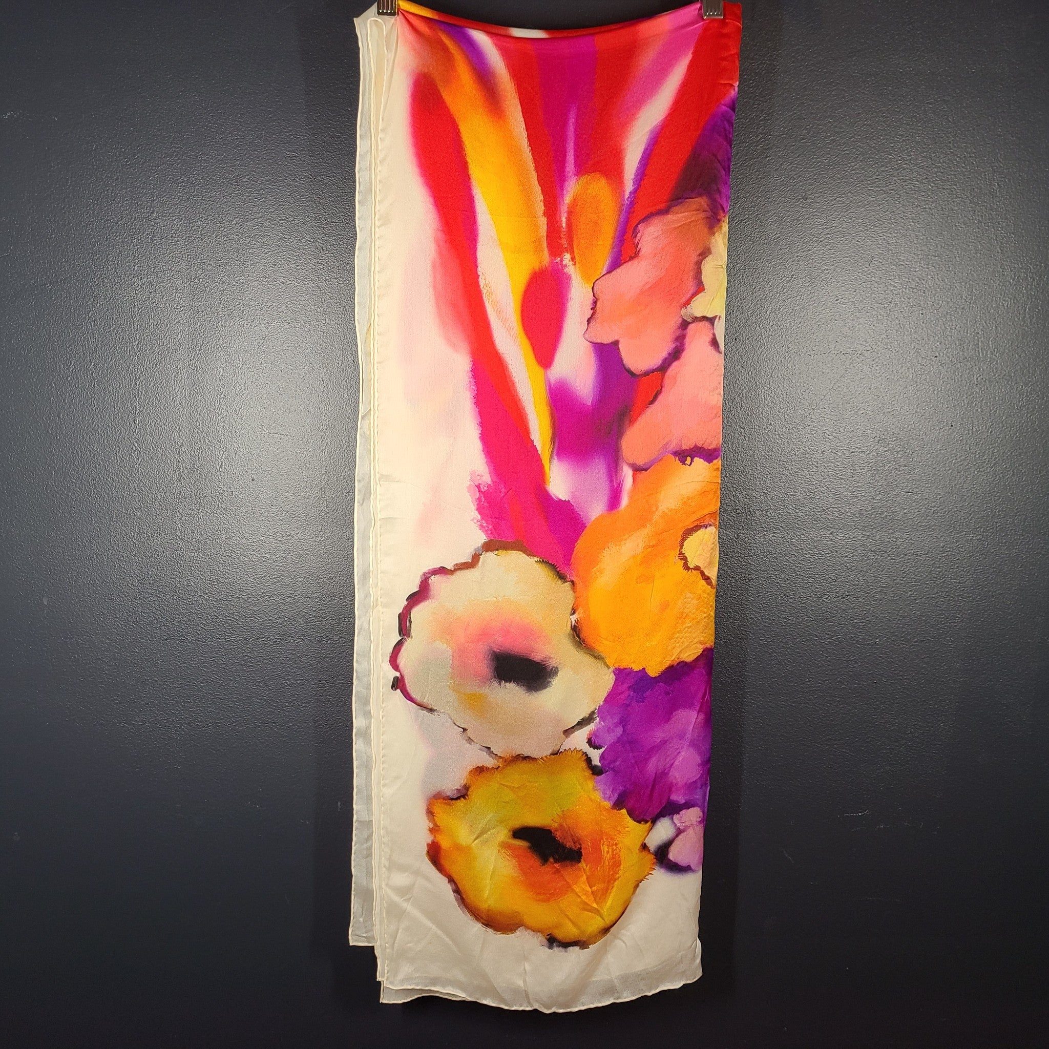 Chanel CC XL Silk Scarf in Watercolor Camellia Print 69" x 26"