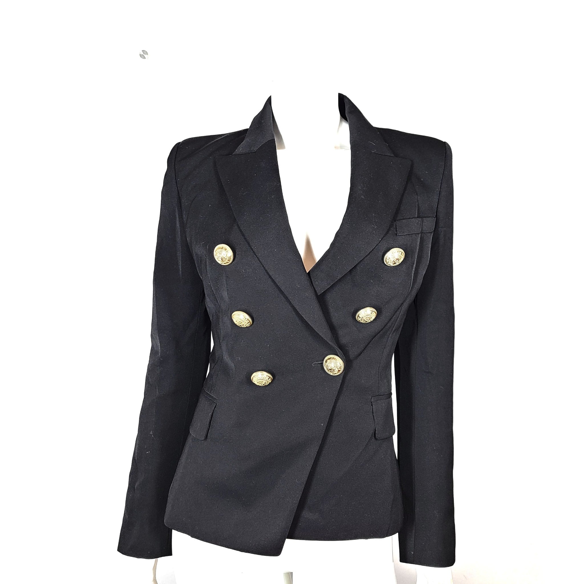 Balmain Women's Double Breasted Blazer Tailored Wool Gold Button Black 6 (FR 38)