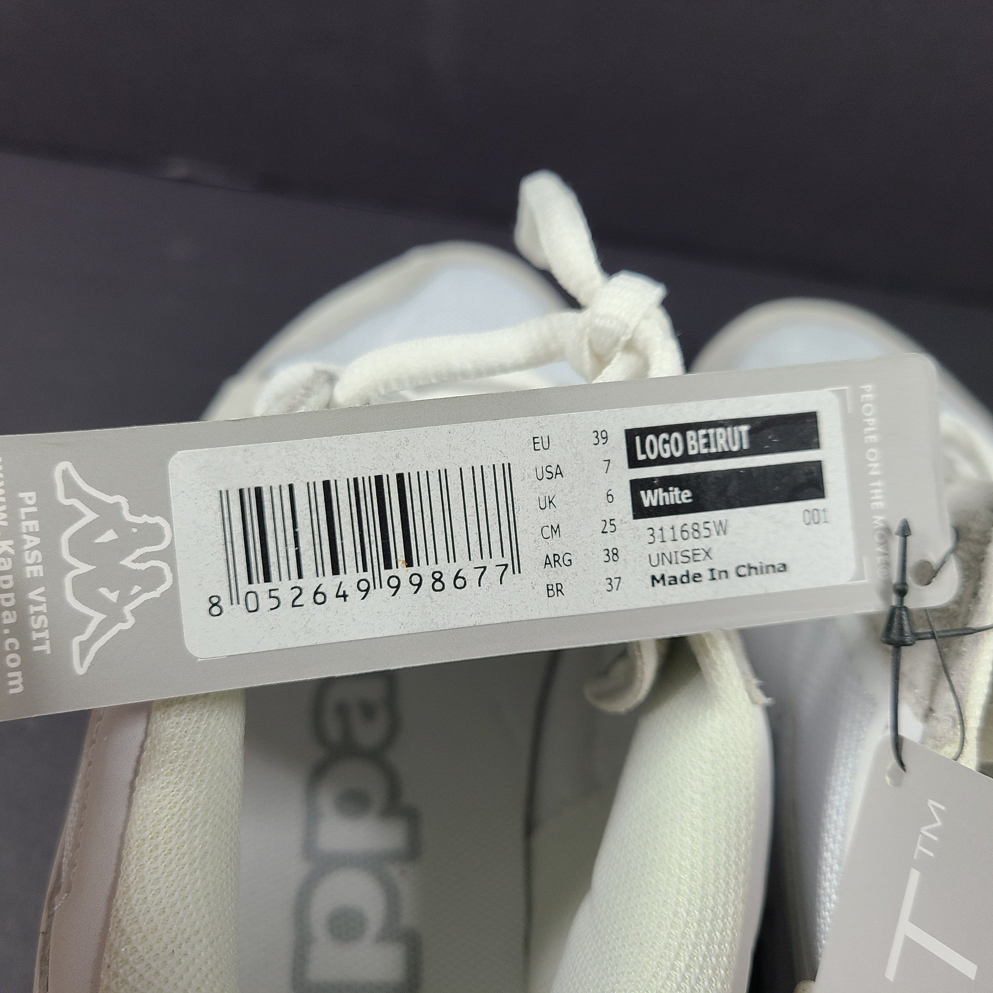 Kappa Logo Beirut Unisex Sneakers Running Shoes Shoes White Gray Sz 7