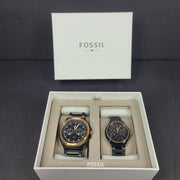 Fossil His and Her Multifunction Black Stainless Steel Watch Set BQ2645SET