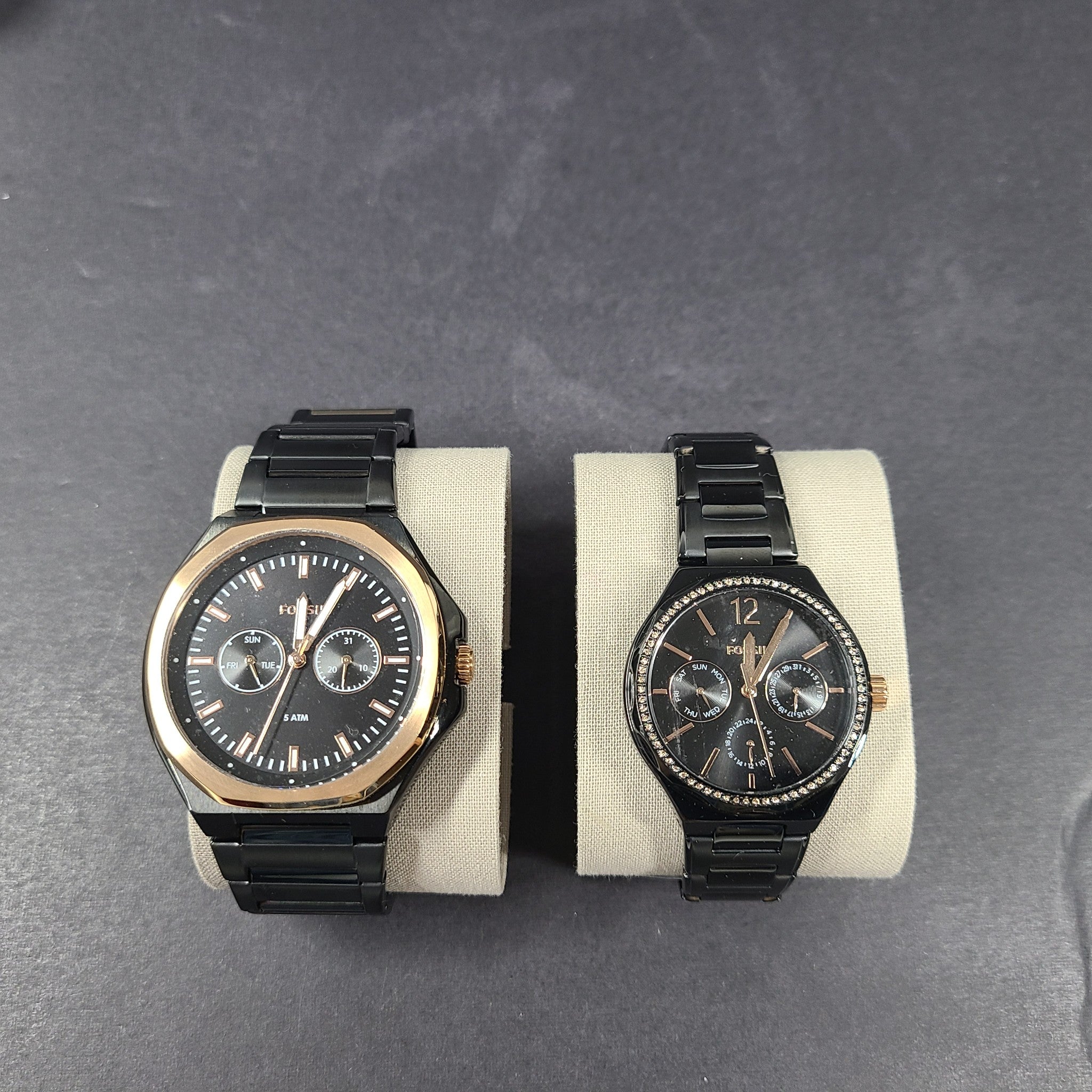 Fossil His and Her Multifunction Black Stainless Steel Watch Set BQ2645SET