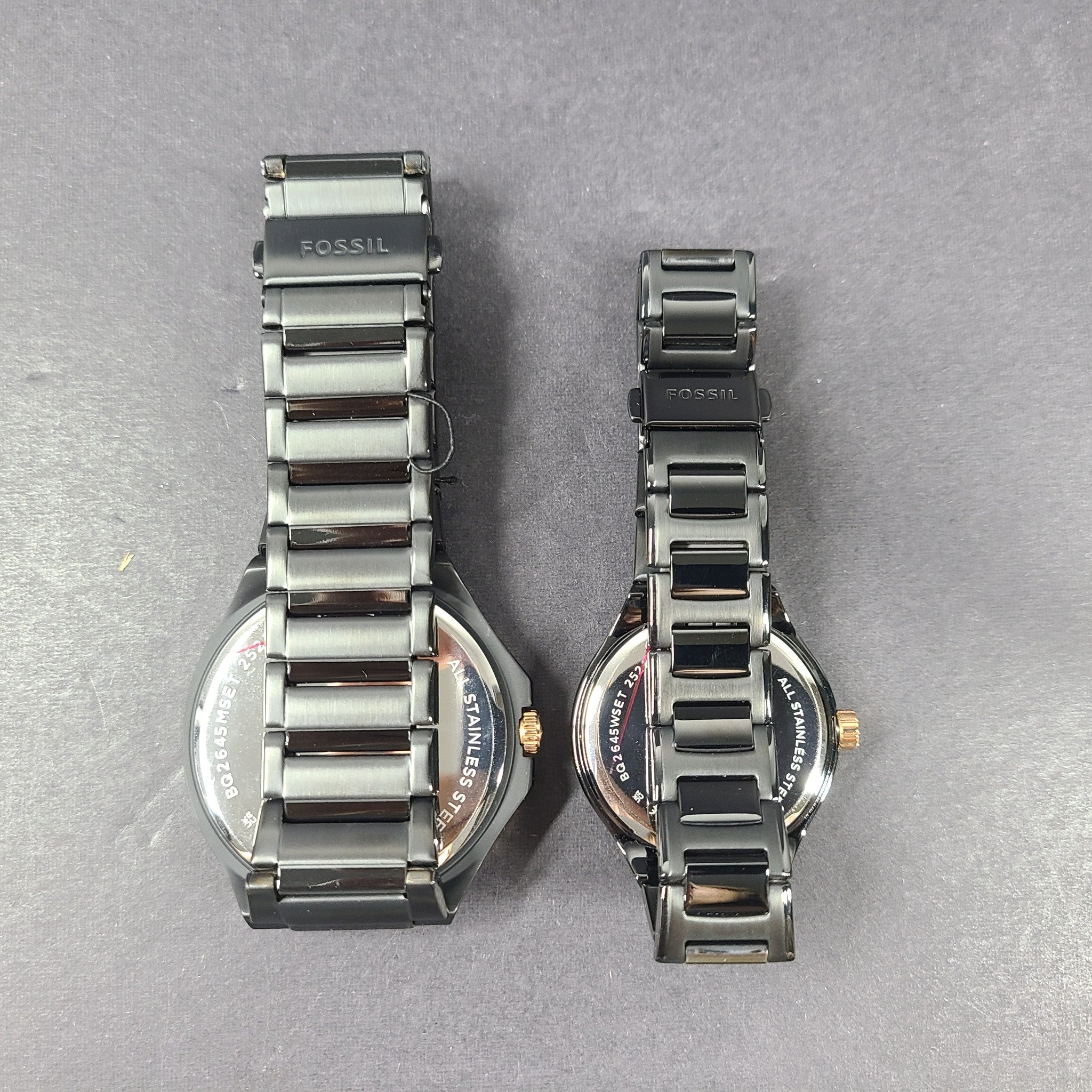 Fossil His and Her Multifunction Black Stainless Steel Watch Set BQ2645SET
