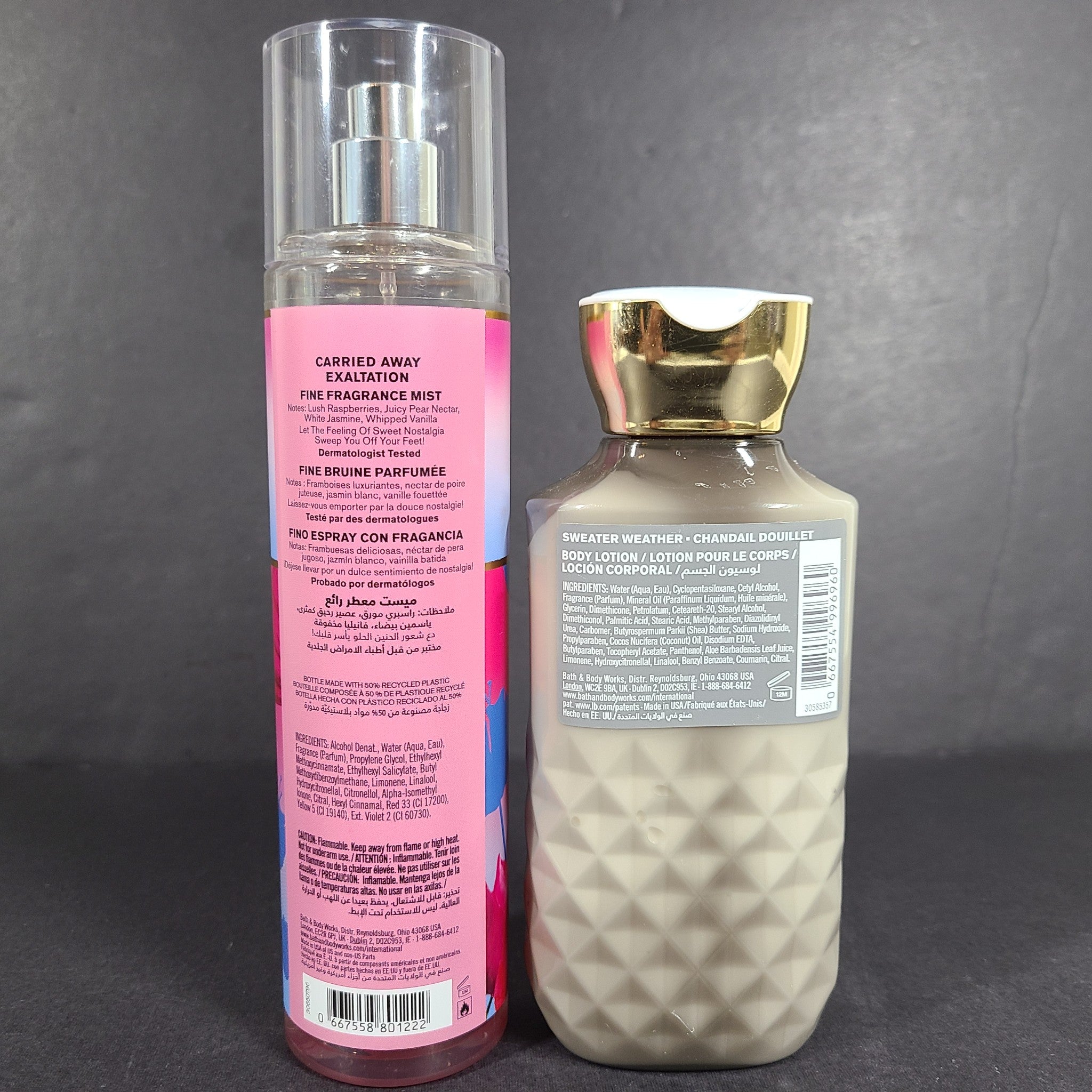 2 Pc Bath & Body Works Sweater Weather Body Lotion + Carried Away Fragrance Mist