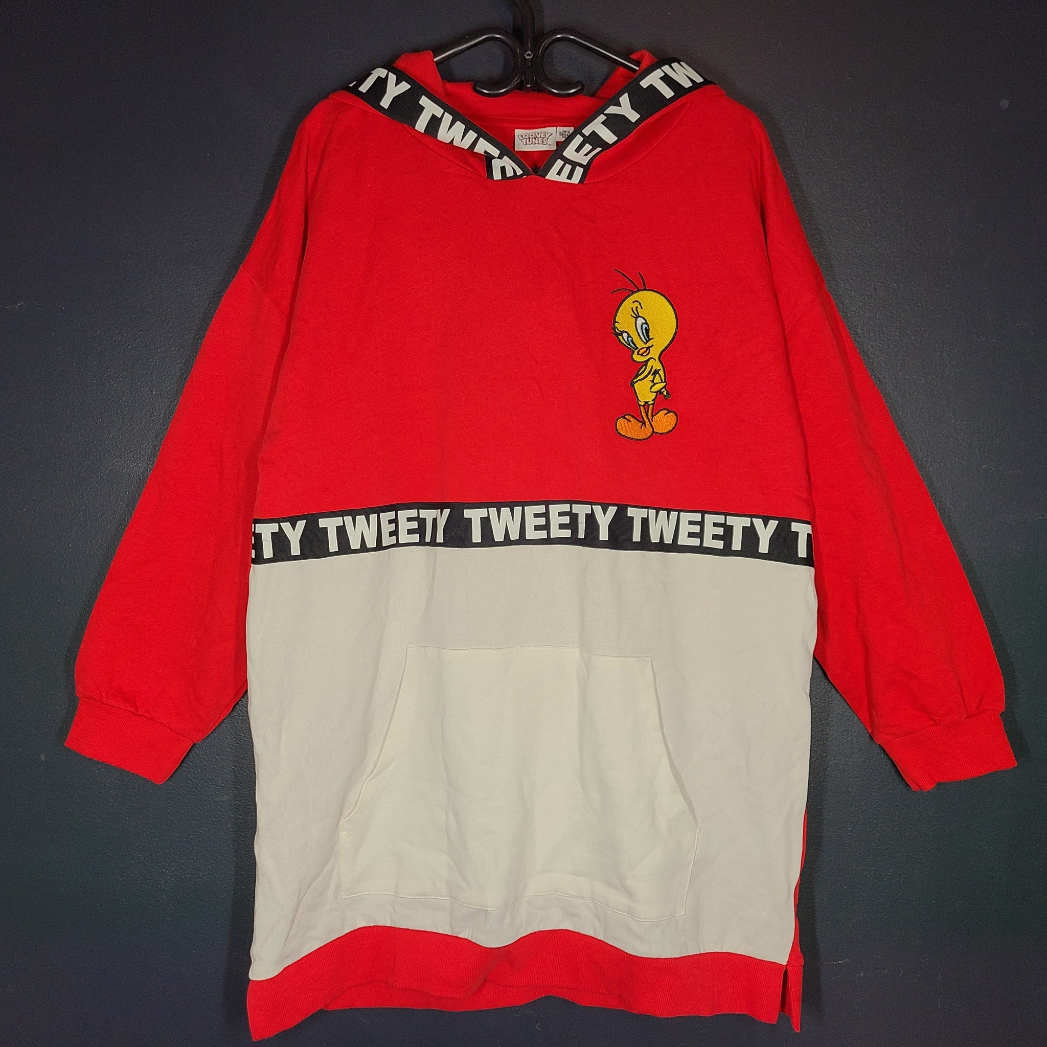 Splash Looney Tunes Women's Tweety Hoodie Long Sleeves Kangaroo Pocket Red Sz 12