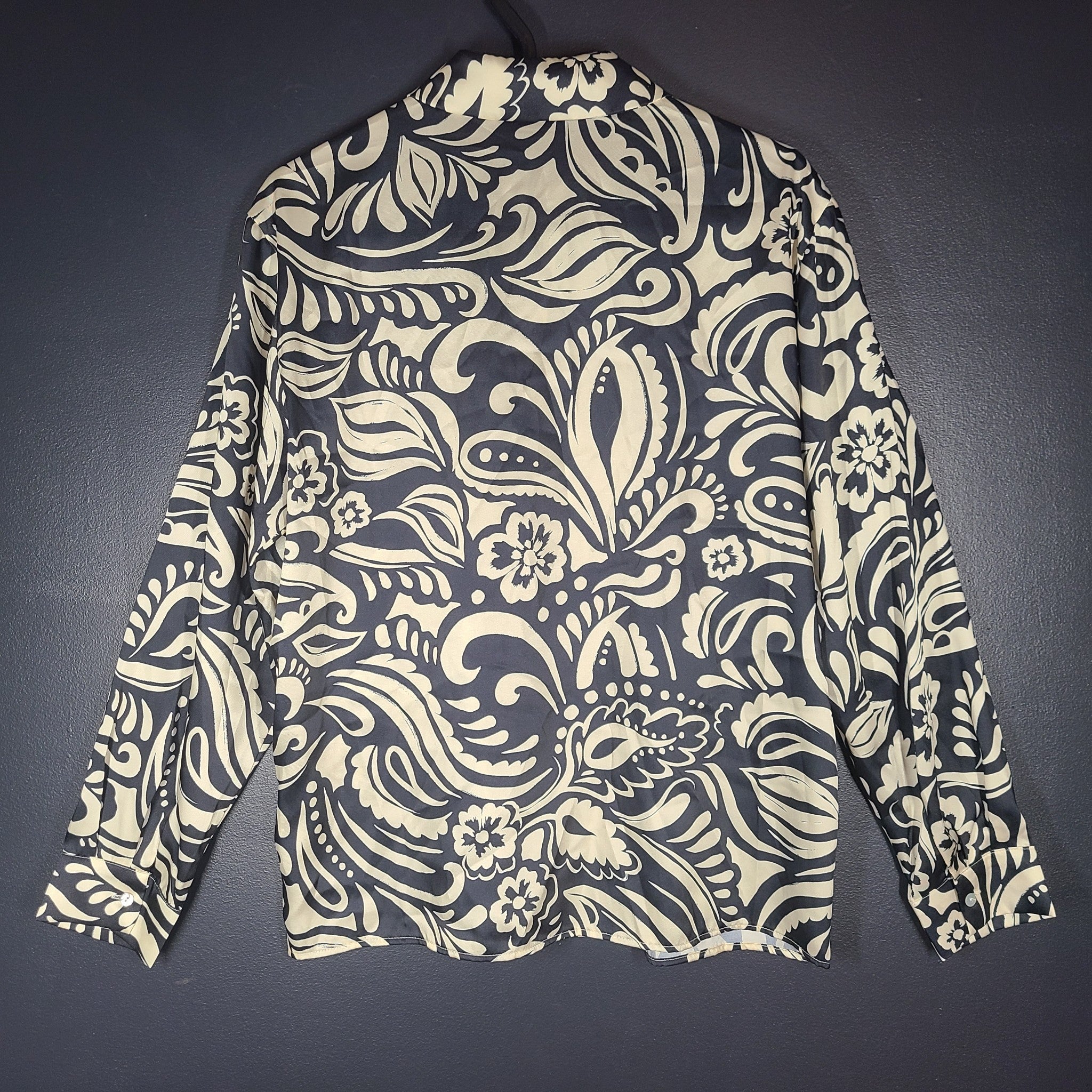 Zara Floral Printed Satin Shirt Long Sleeve Button Blouse 3666/168/070 Sz S