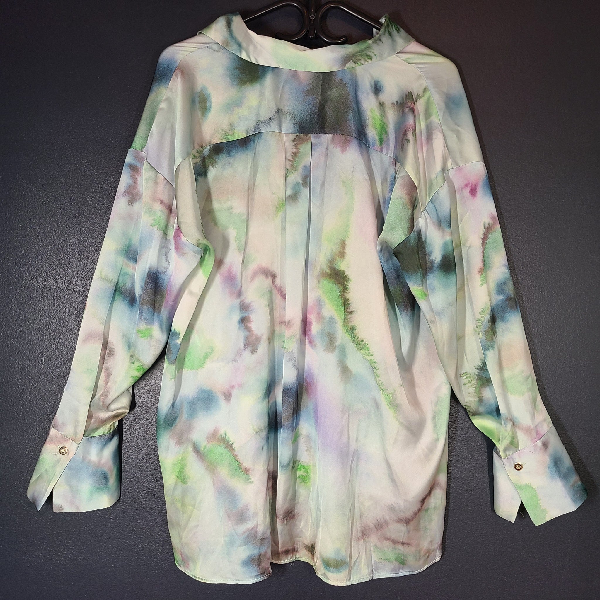 Zara Women's Tie Dye Print Oversized Buttoned Blouse Long Sleeve Blue Sz S