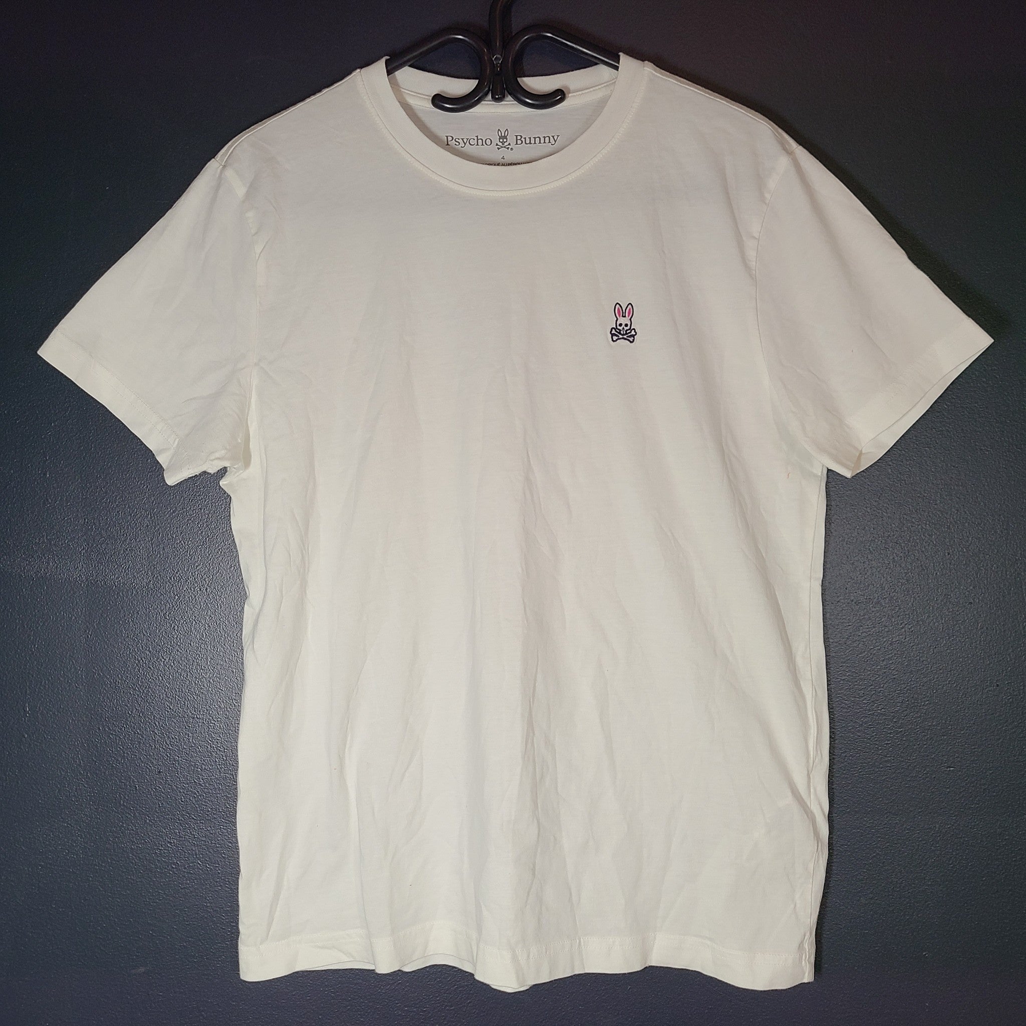 Psycho Bunny Men's Classic Crew Neck Tee Cotton T-Shirt White Sz 4/ S