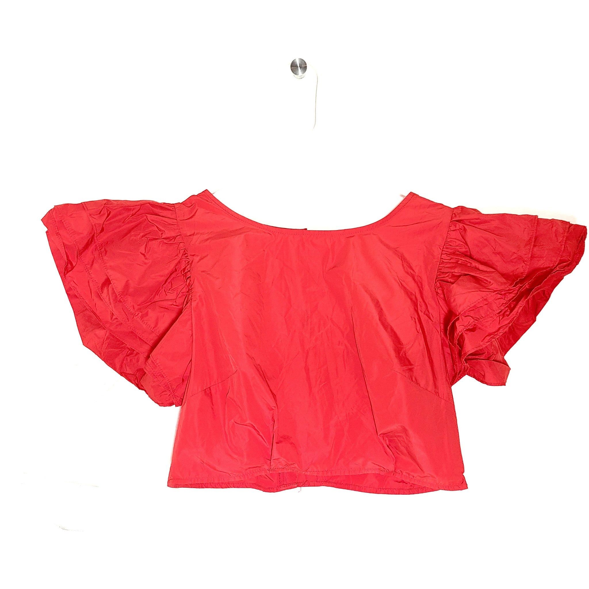 Zara Women's Ruffled Puff Sleeve Cropped Top Red 3666/163/600 Sz L