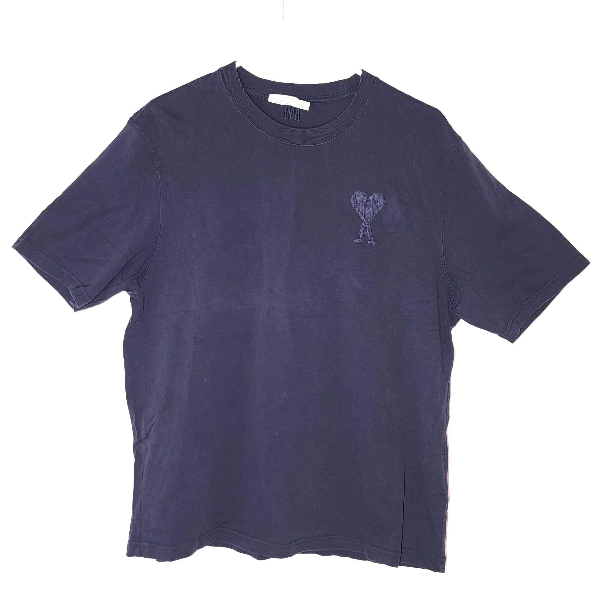 AMI Alexandre Mattiussi Men's T-Shirt Oversized Embroidered Heart Navy Blue S
