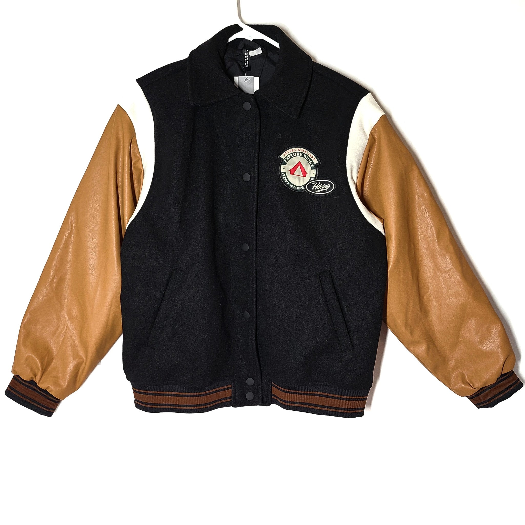 H&M Women's Baseball Varsity Jacket Outdoor Camper Black Size XS