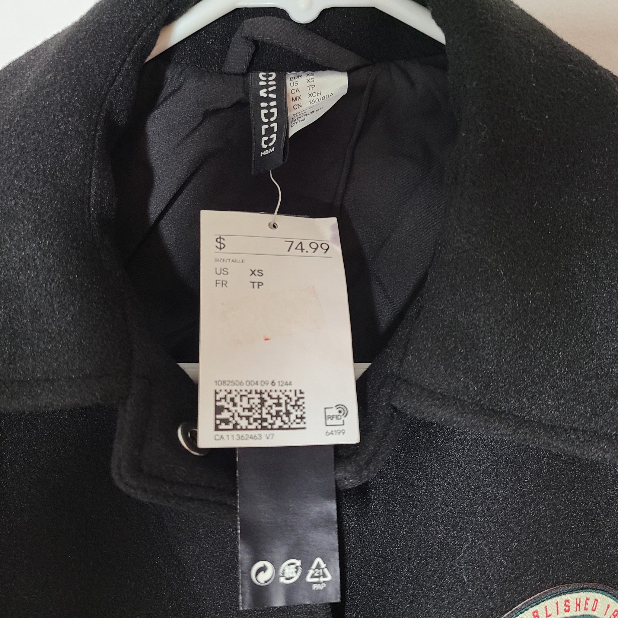 H&M Women's Baseball Varsity Jacket Outdoor Camper Black Size XS