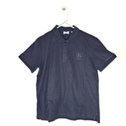 New Burberry Men’s Letter Graphic Polo Shirt Pique Cotton Navy Blue L