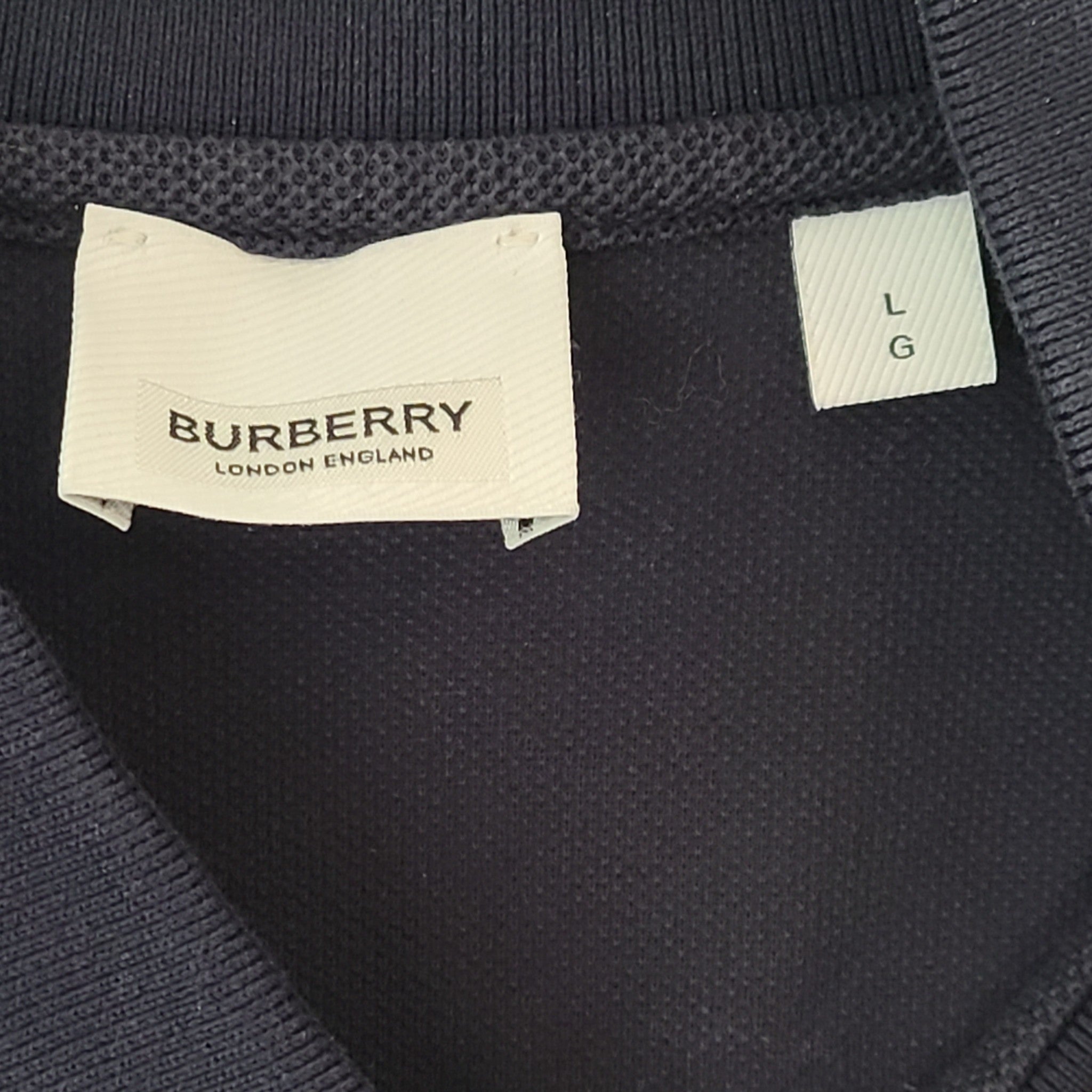 New Burberry Men’s Letter Graphic Polo Shirt Pique Cotton Navy Blue L