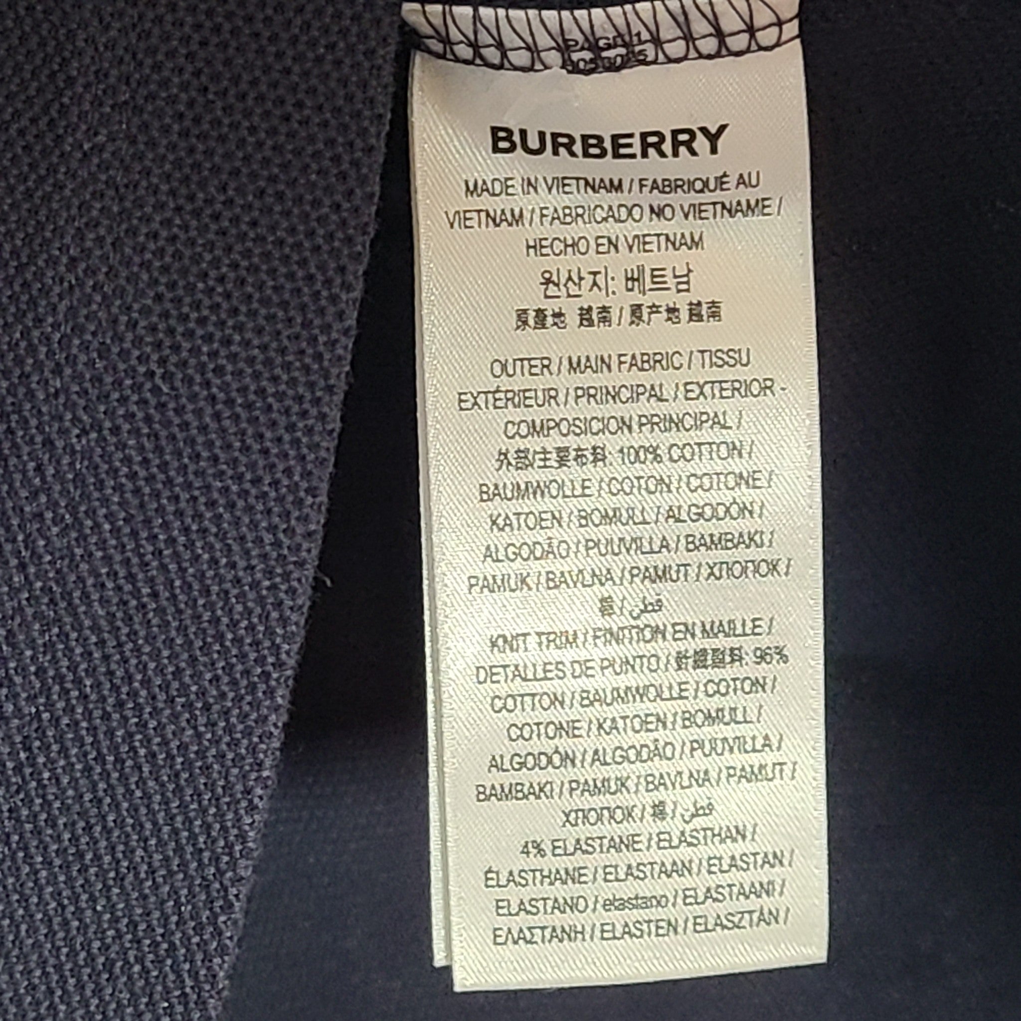 New Burberry Men’s Letter Graphic Polo Shirt Pique Cotton Navy Blue L