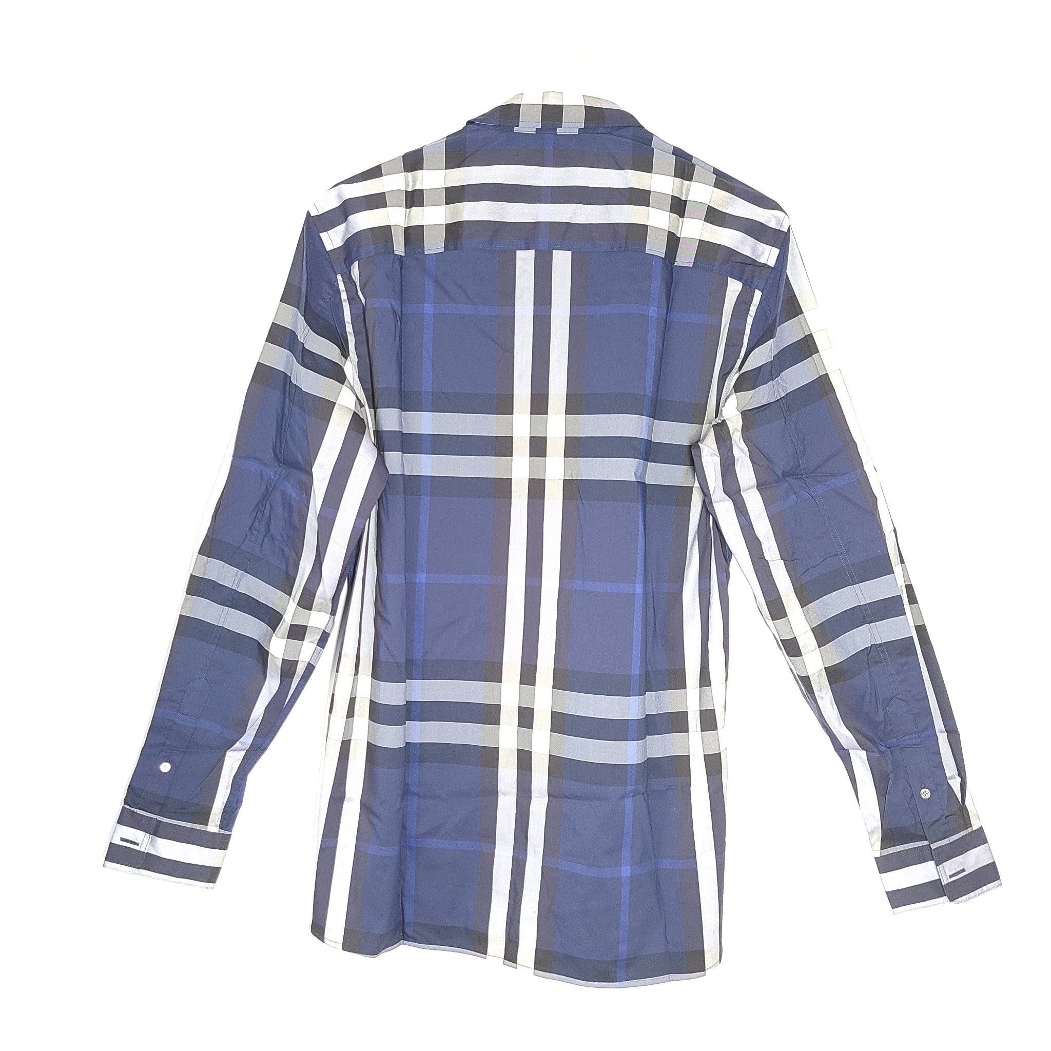 Burberry Men's Classic Plaid Long Sleeve Shirt Stretch Navy Blue Sz M NWT