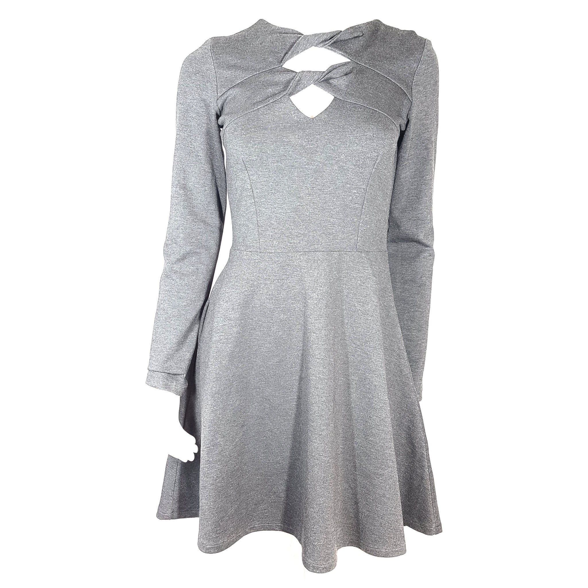 Marilyne Baril Ethical Fashion Long Sleeve Dress Twist Neckline Gray M