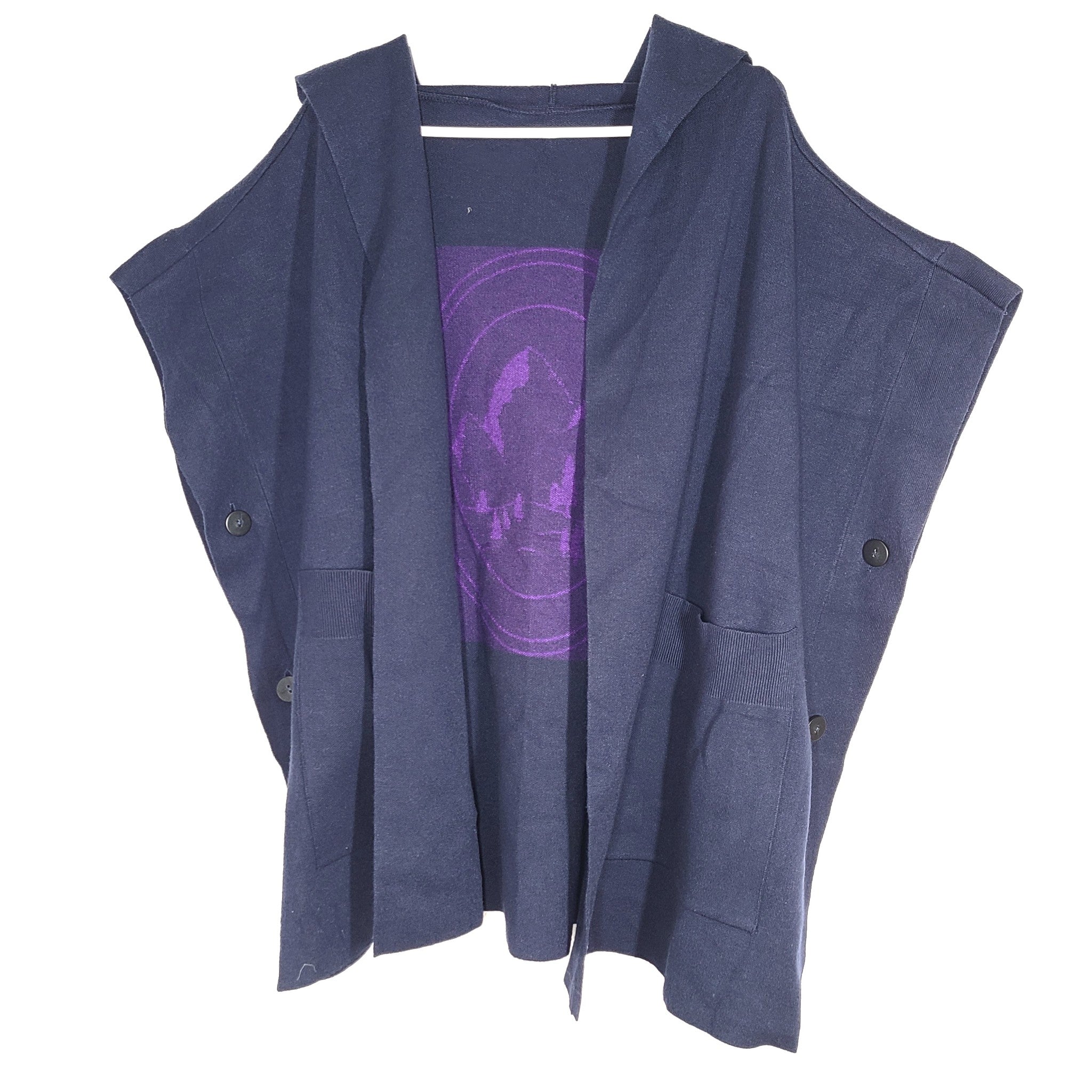 Georges Rech Women's Poncho Wrap Hooded Side Pockets Navy Blue Size M