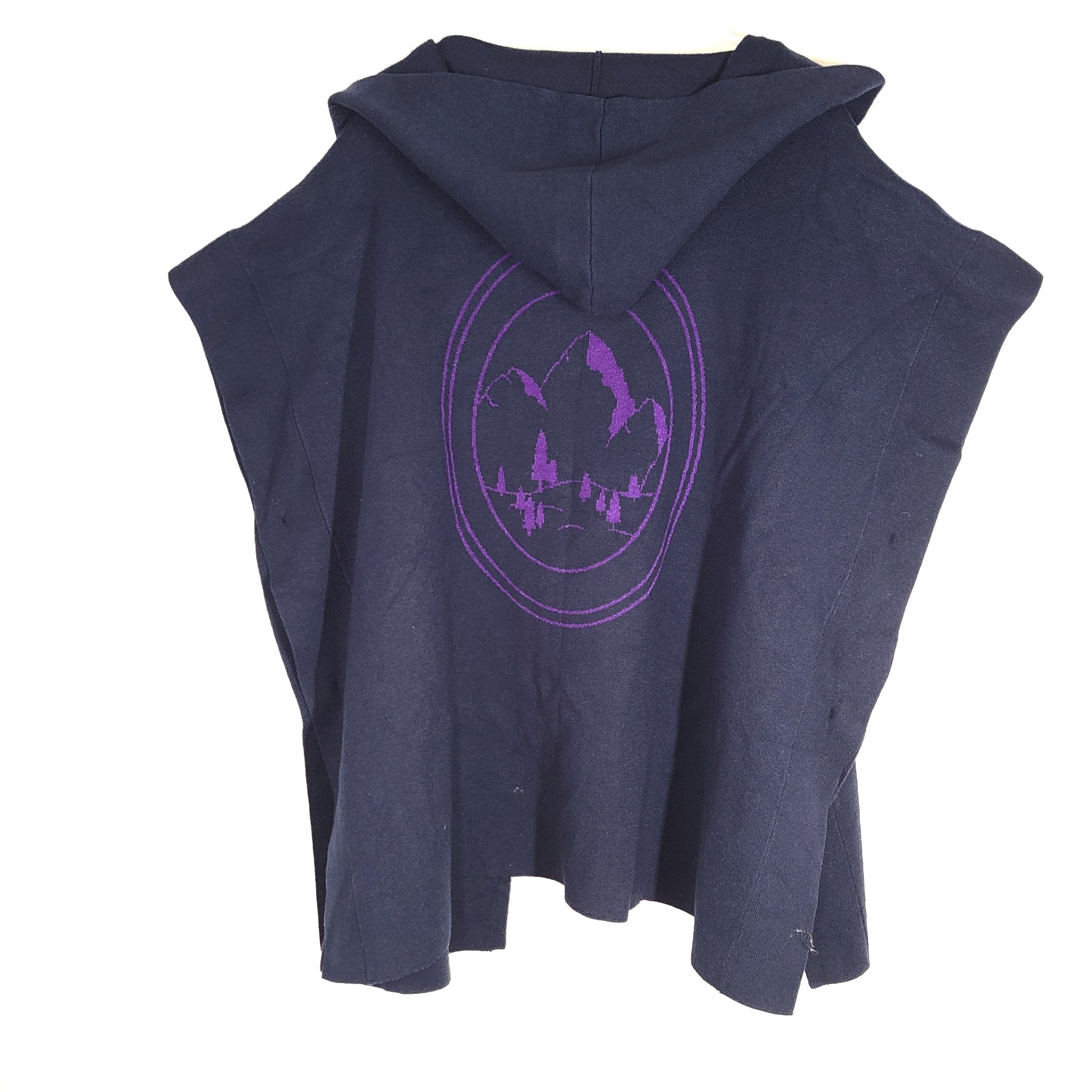 Georges Rech Women's Poncho Wrap Hooded Side Pockets Navy Blue Size M