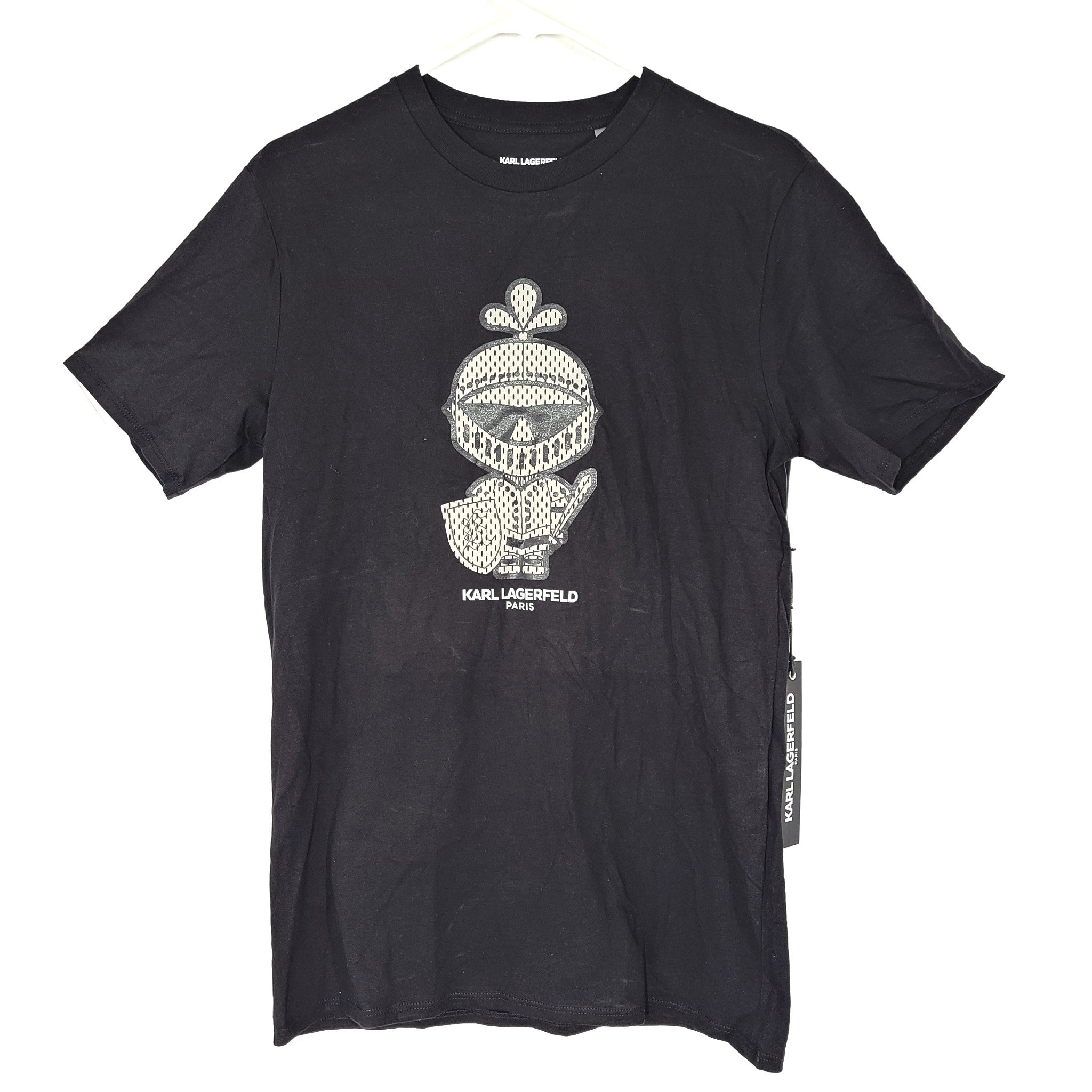 Karl Lagerfeld Paris Men's Silver Logo Crew Neck T-Shirt Navy Blue Sz L