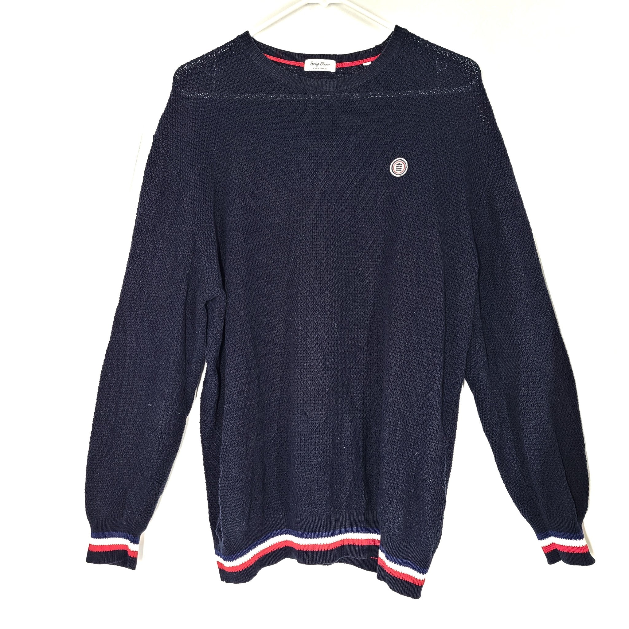 Serge Blanco Men's Knit Sweater Lightweight Crew Neck Pullover Navy Blue Sz 2XL