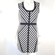 Dex Bodycon Knit Dress Sleeveless Striped Knee Length Black and White Size L