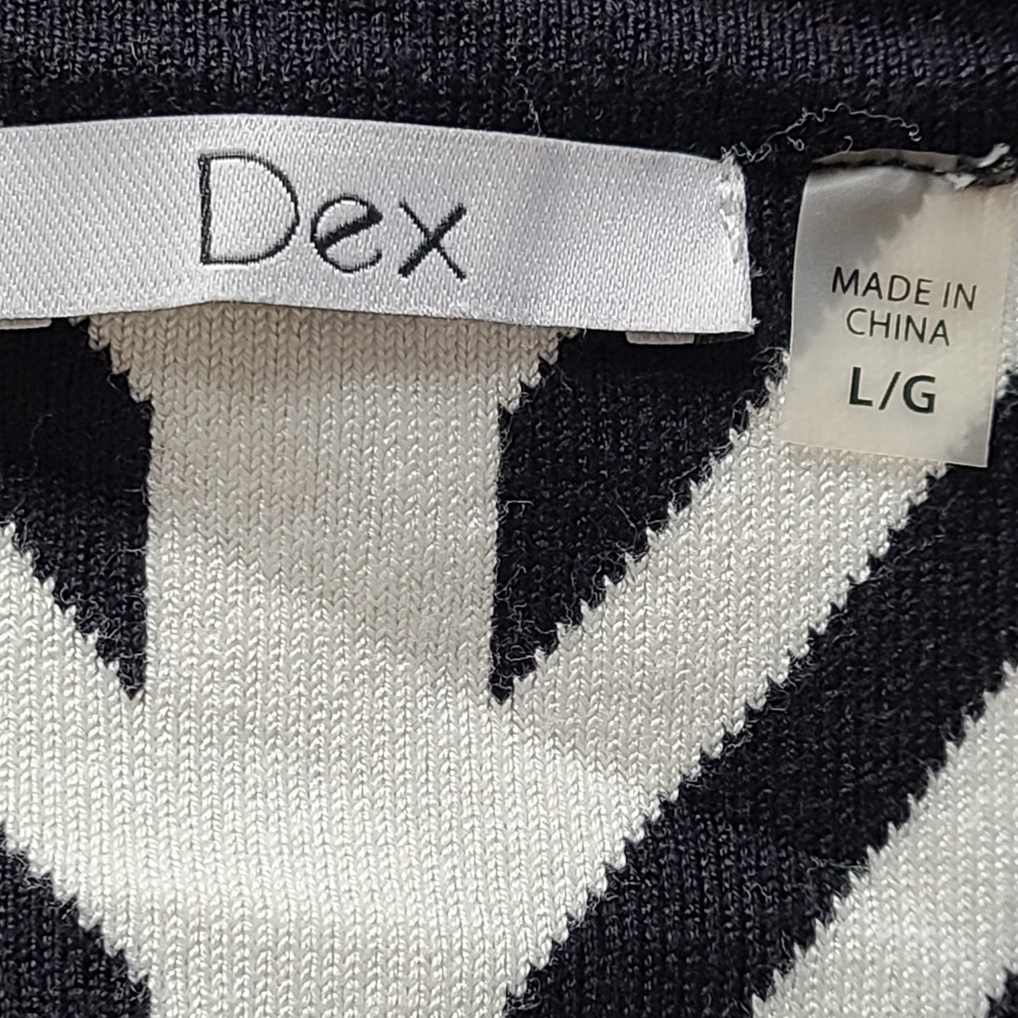 Dex Bodycon Knit Dress Sleeveless Striped Knee Length Black and White Size L