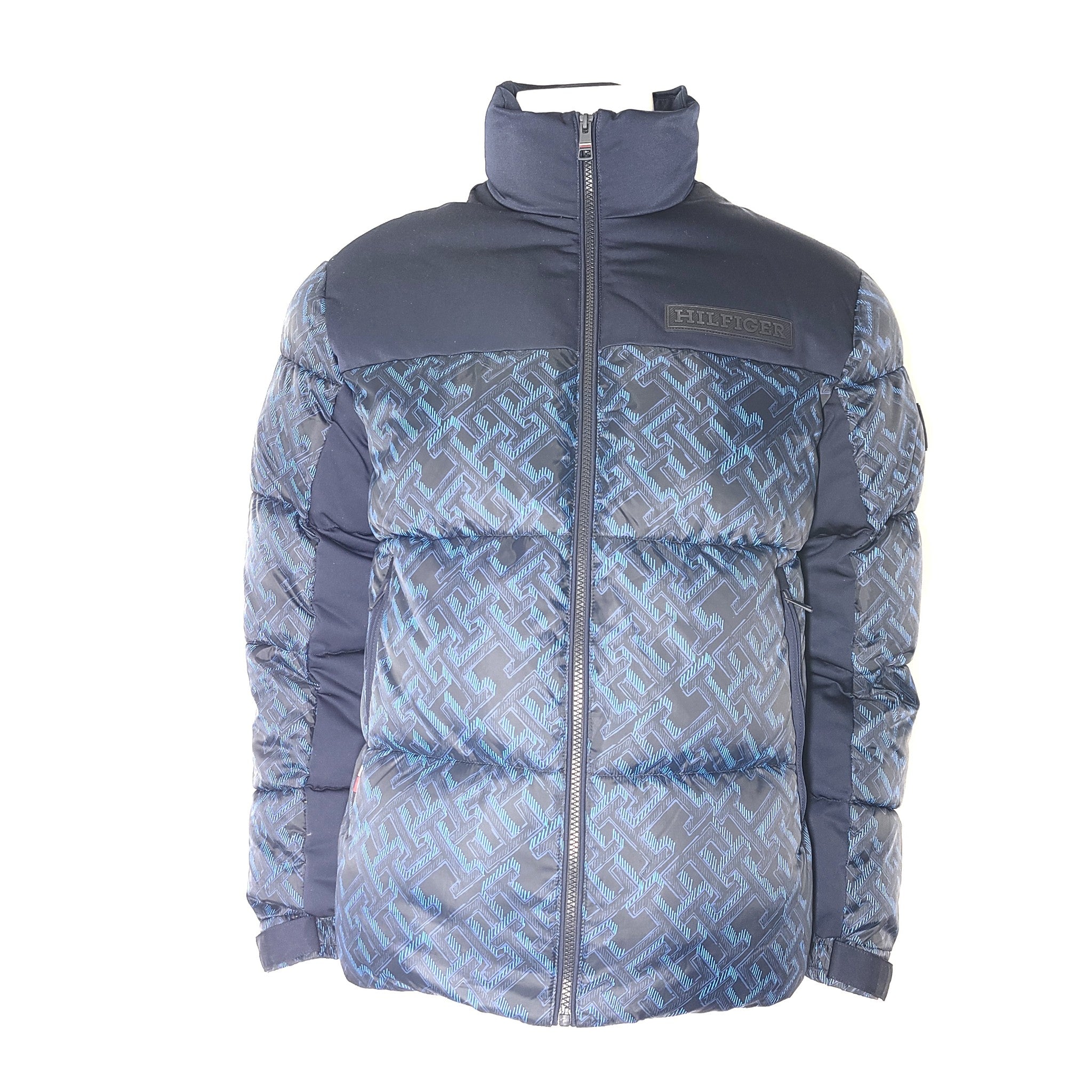Tommy Hilfiger Men's Warm New York Monogram Print Puffer Jacket Coat Navy Blue S