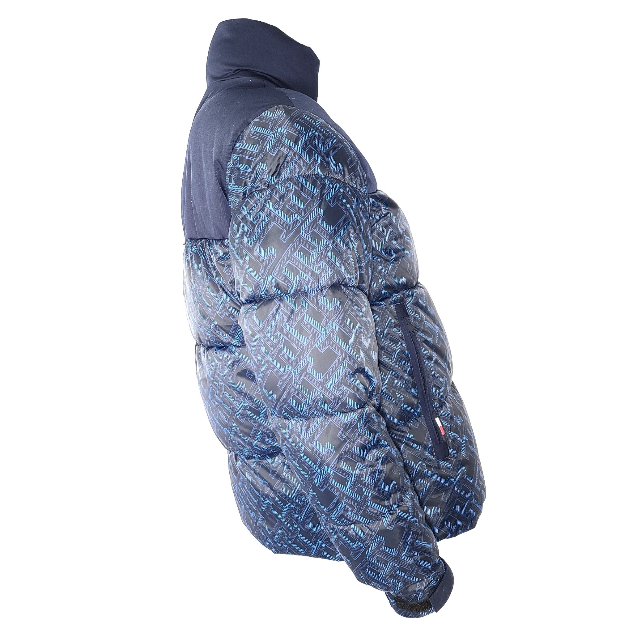 Tommy Hilfiger Men's Warm New York Monogram Print Puffer Jacket Coat Navy Blue S