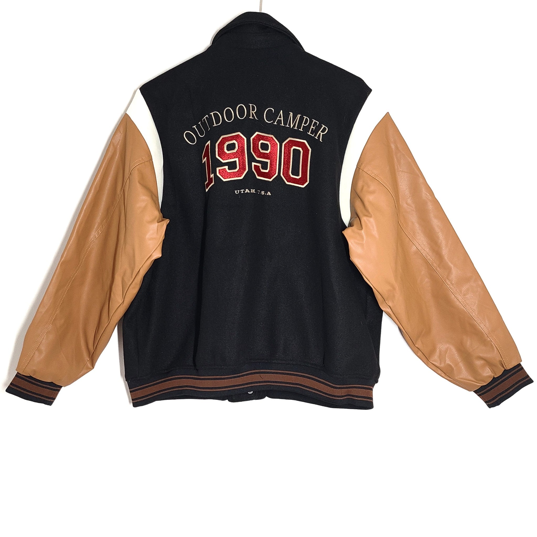 H&M Women's Baseball Varsity Jacket 'Outdoor Camper' Black Size S