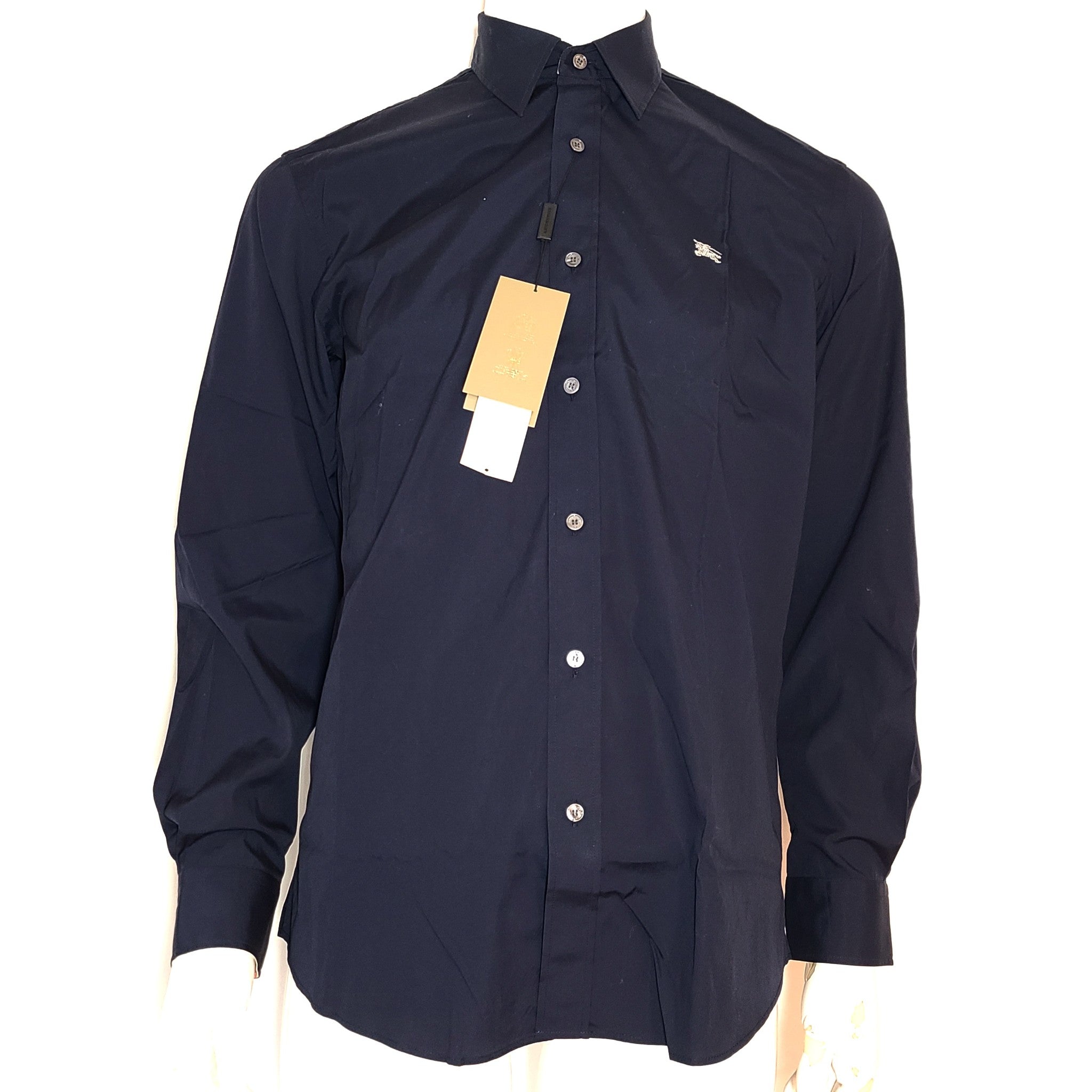 Burberry Men's Classic Long Sleeve Dress Shirt Cotton Navy Blue Sz M