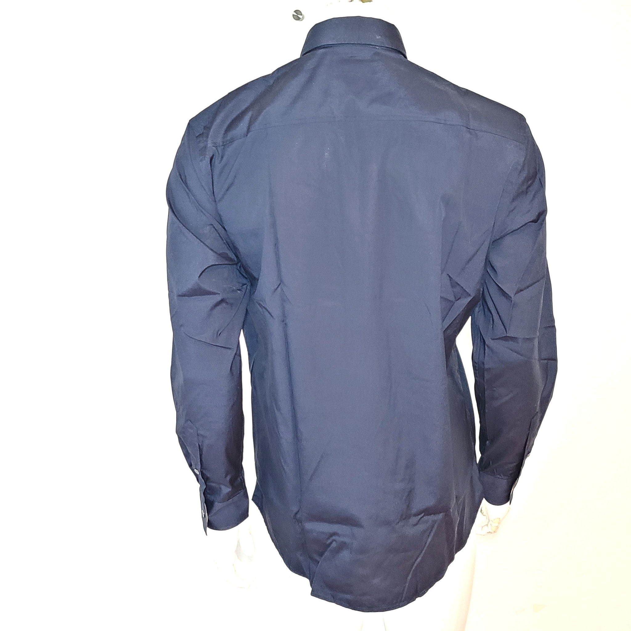 Burberry Men's Classic Long Sleeve Dress Shirt Cotton Navy Blue Sz M
