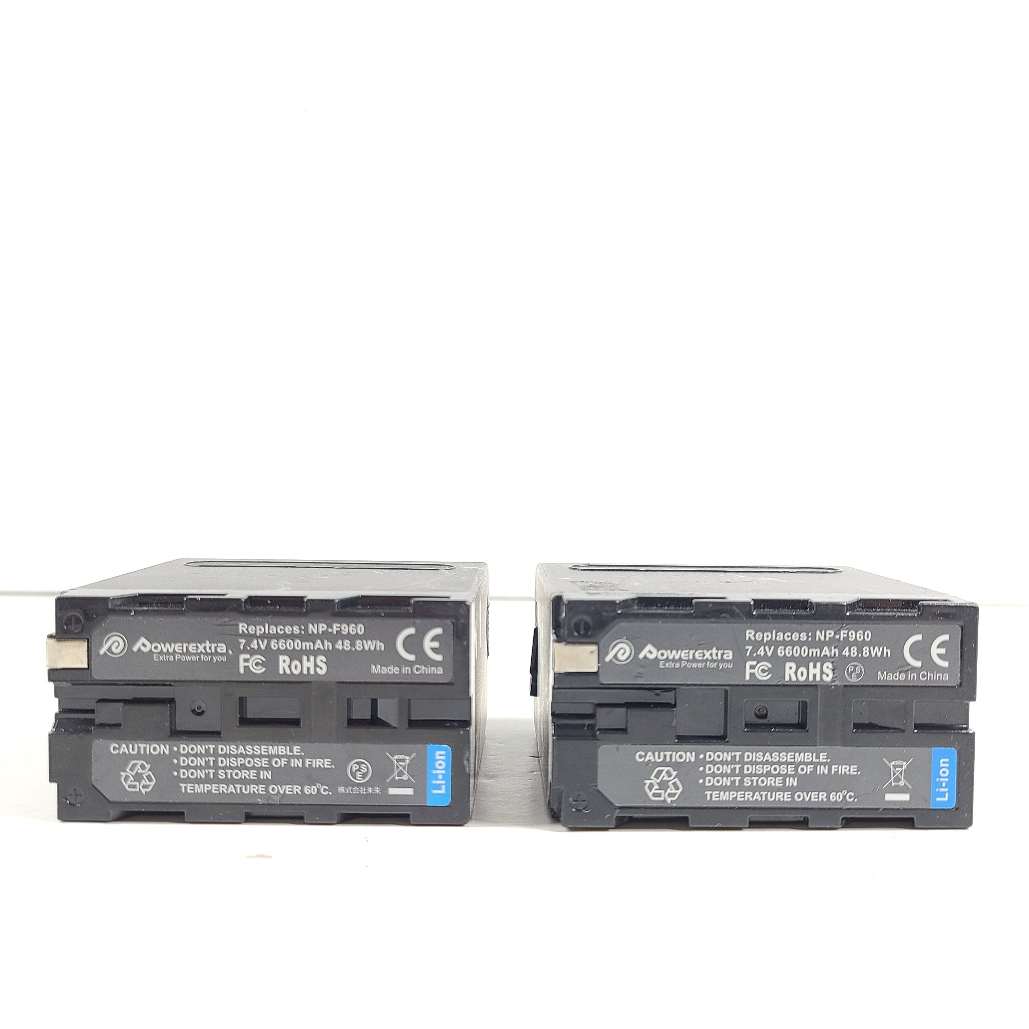Lot of 2 Powerextra battery NP-F960 7.4V 48.8Wh 6600mAh