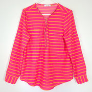 Calvin Klein Women's V-Neck Modern Essential Zip Front Roll Sleeve Shirt Pink M